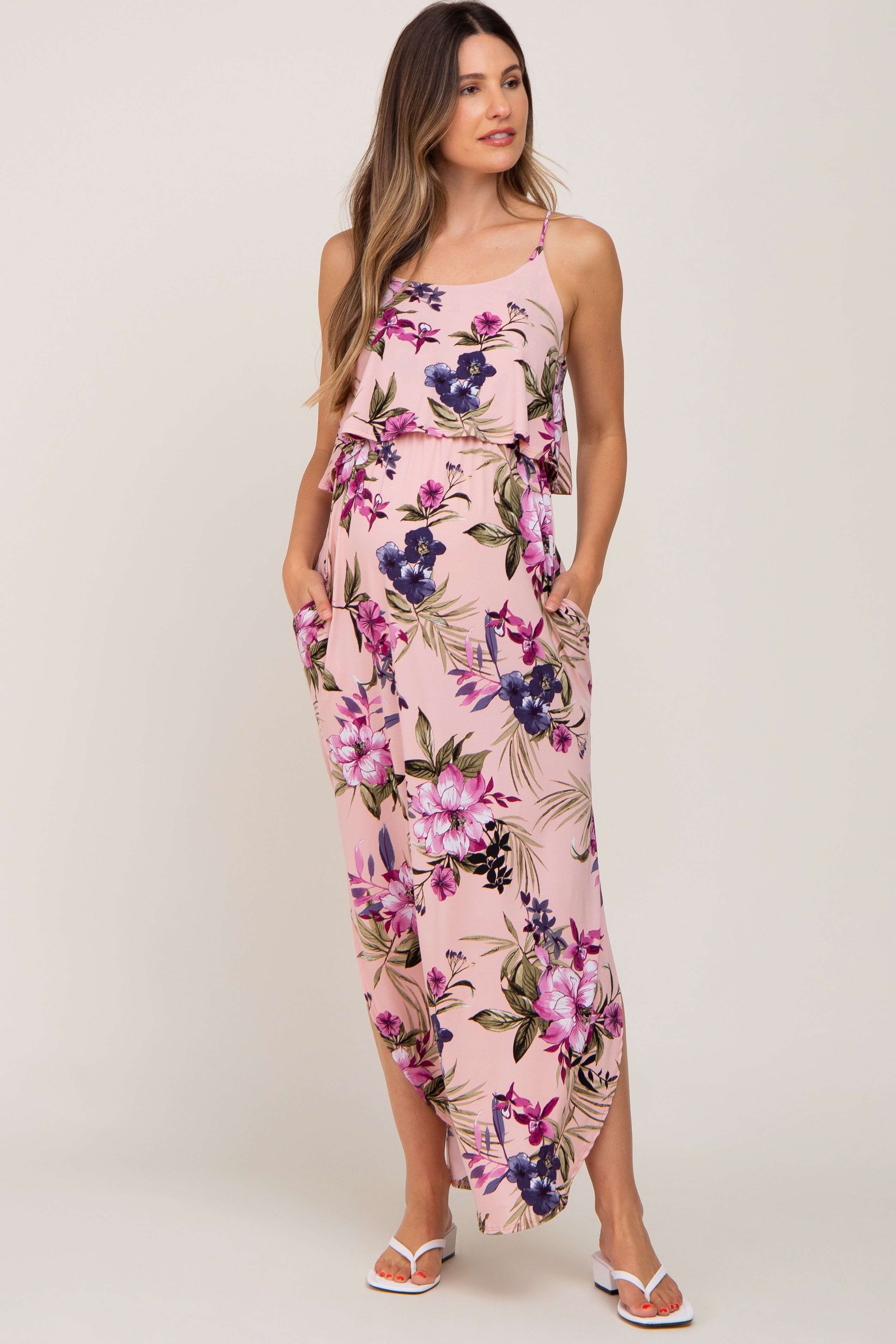 Pink Floral Side Slit Maternity Maxi Dress sold by Pinkblush product image thumbnail 4