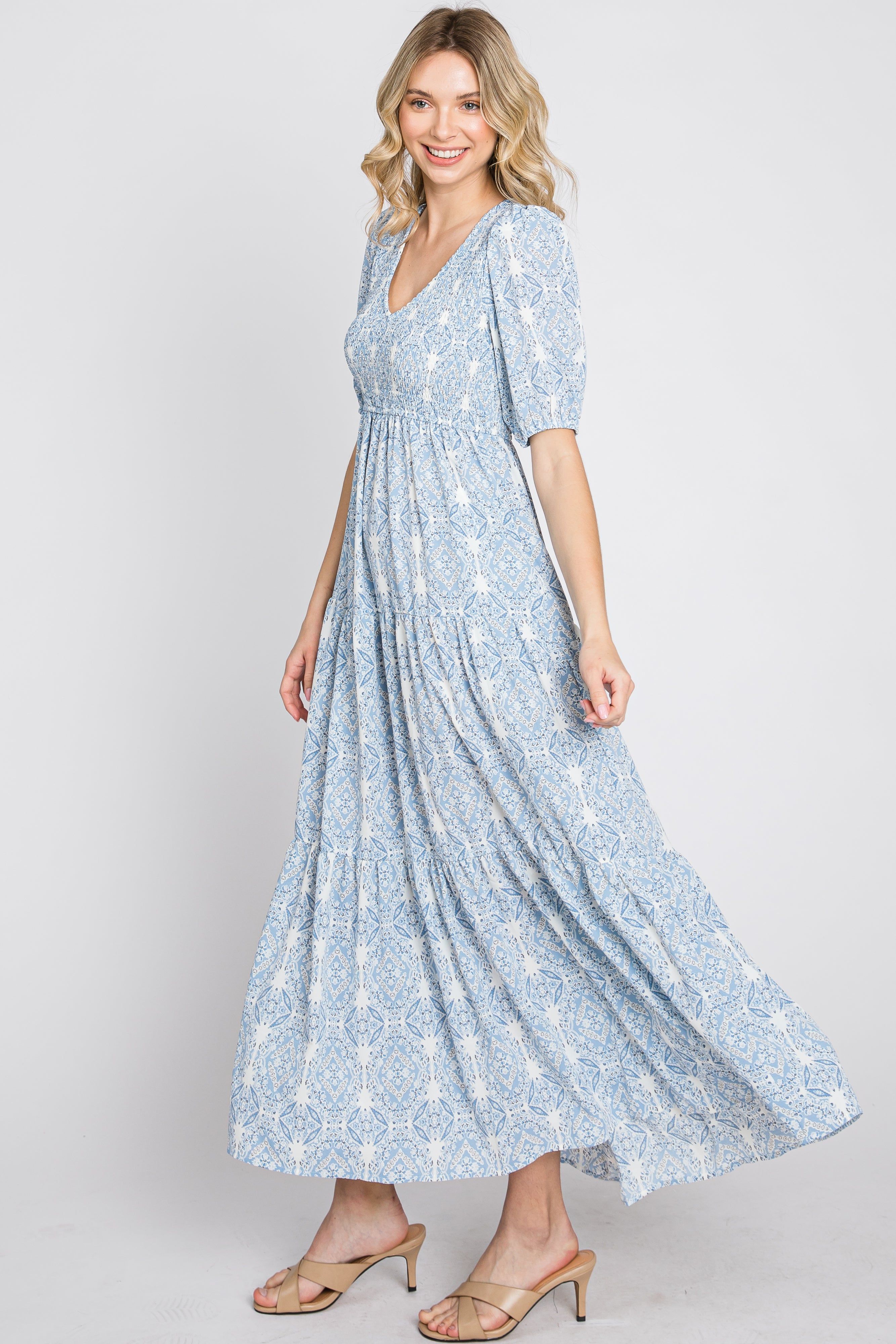Blue Paisley Print Smocked Tiered Maxi Dress sold by Pinkblush product image thumbnail 6