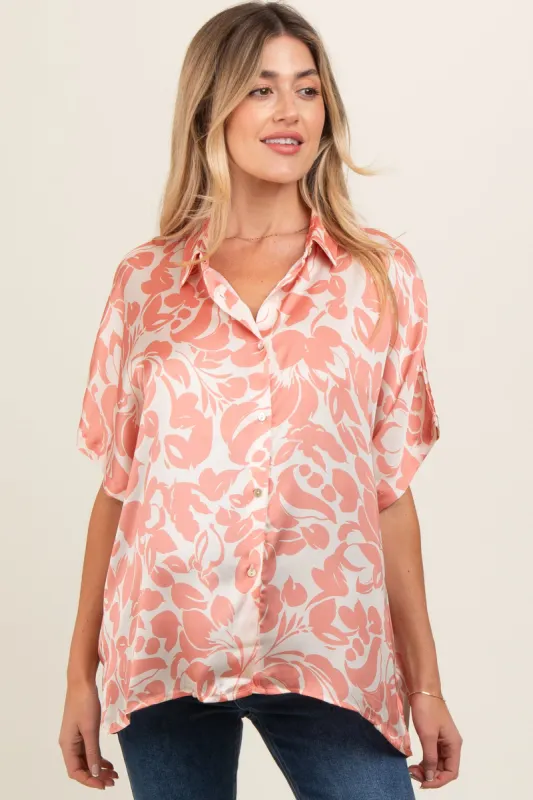 Peach Floral Button Down Maternity Blouse sold by Pinkblush