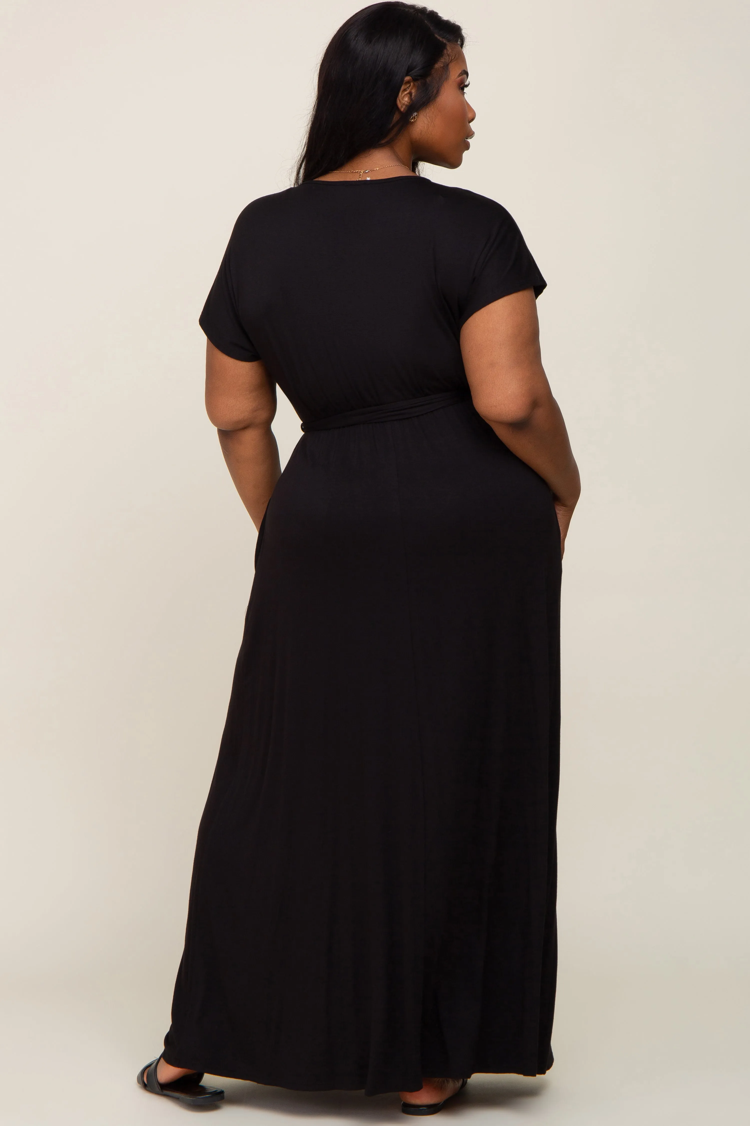 Black Basic Plus Wrap Maxi Dress sold by Pinkblush product image thumbnail 3
