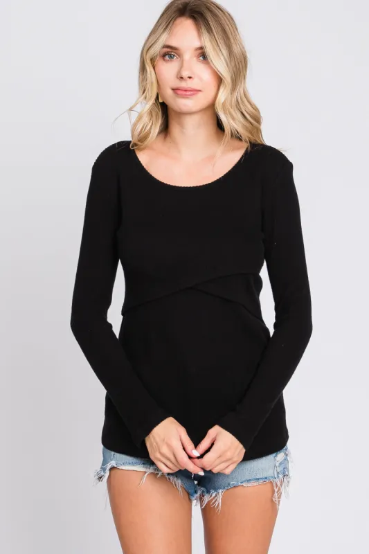Black Ribbed Crossover Nursing Top sold by Pinkblush