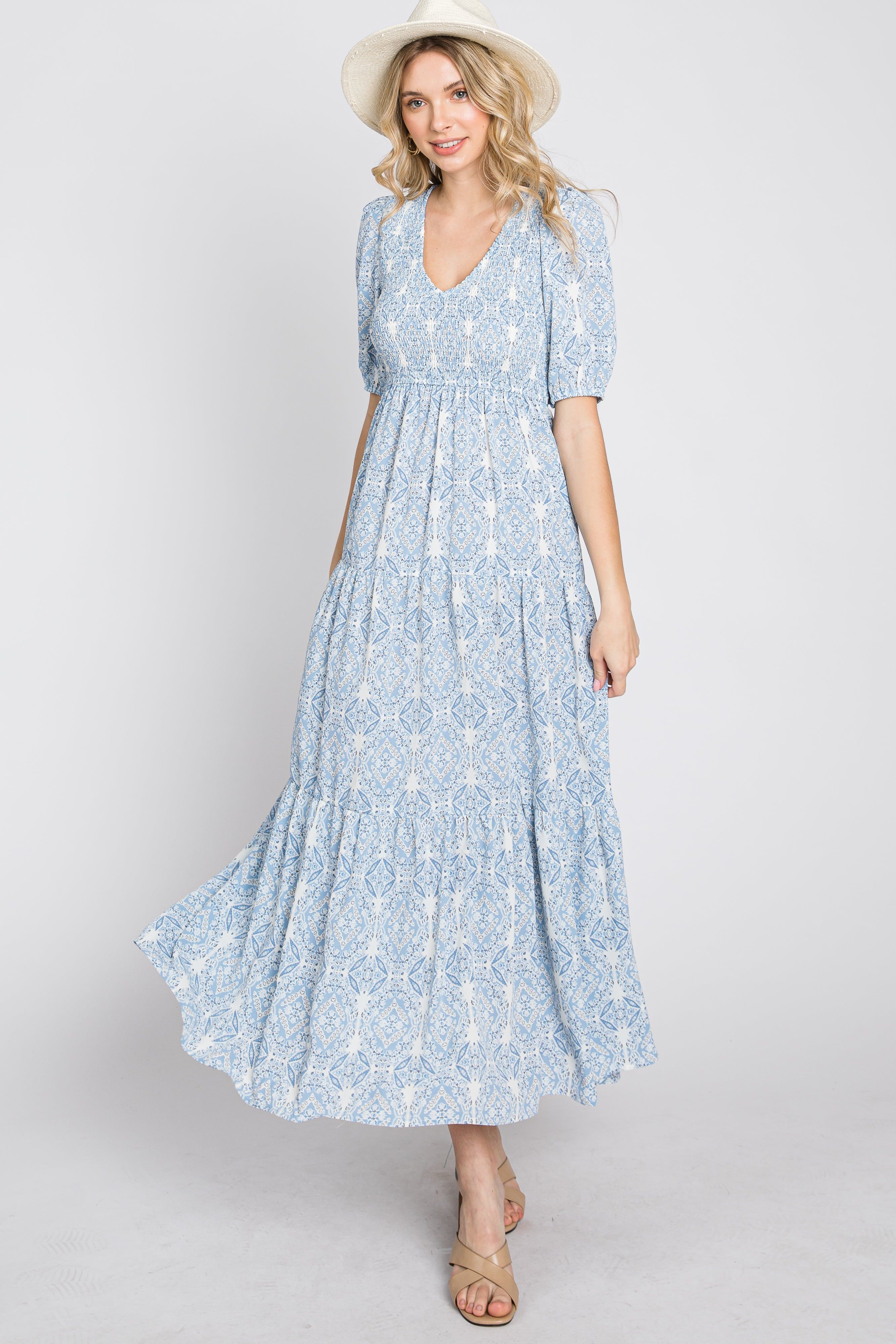 Blue Paisley Print Smocked Tiered Maxi Dress sold by Pinkblush product image thumbnail 10