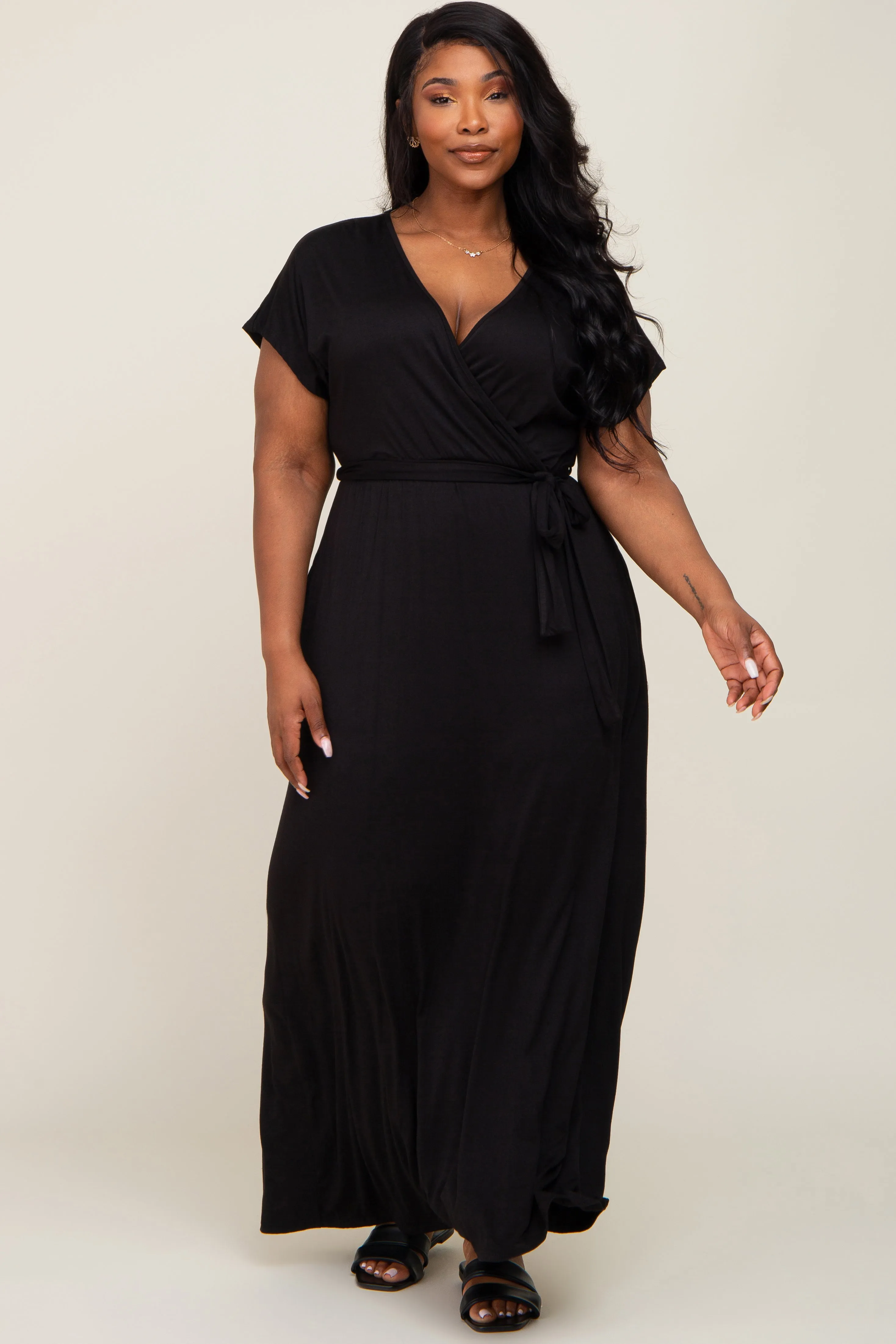 Black Basic Plus Wrap Maxi Dress sold by Pinkblush product image thumbnail 4