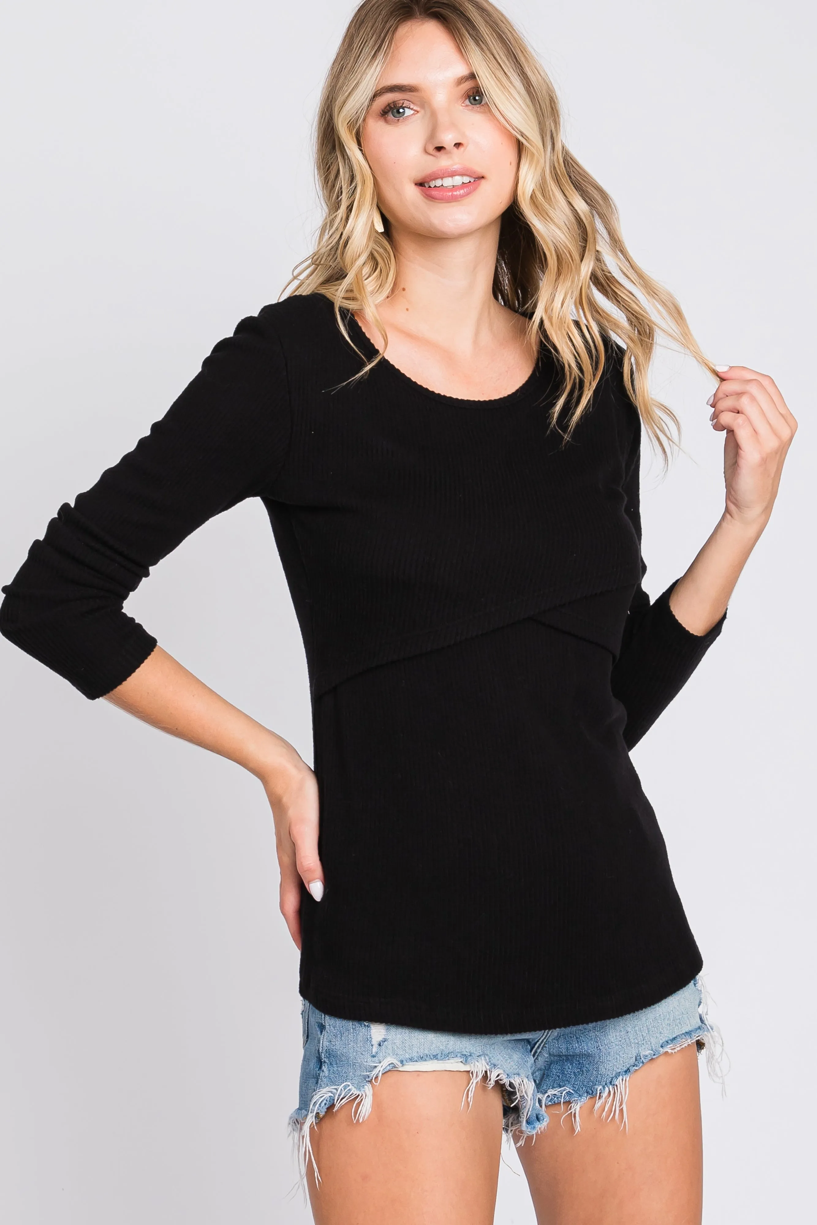Black Ribbed Crossover Nursing Top sold by Pinkblush product image thumbnail 5