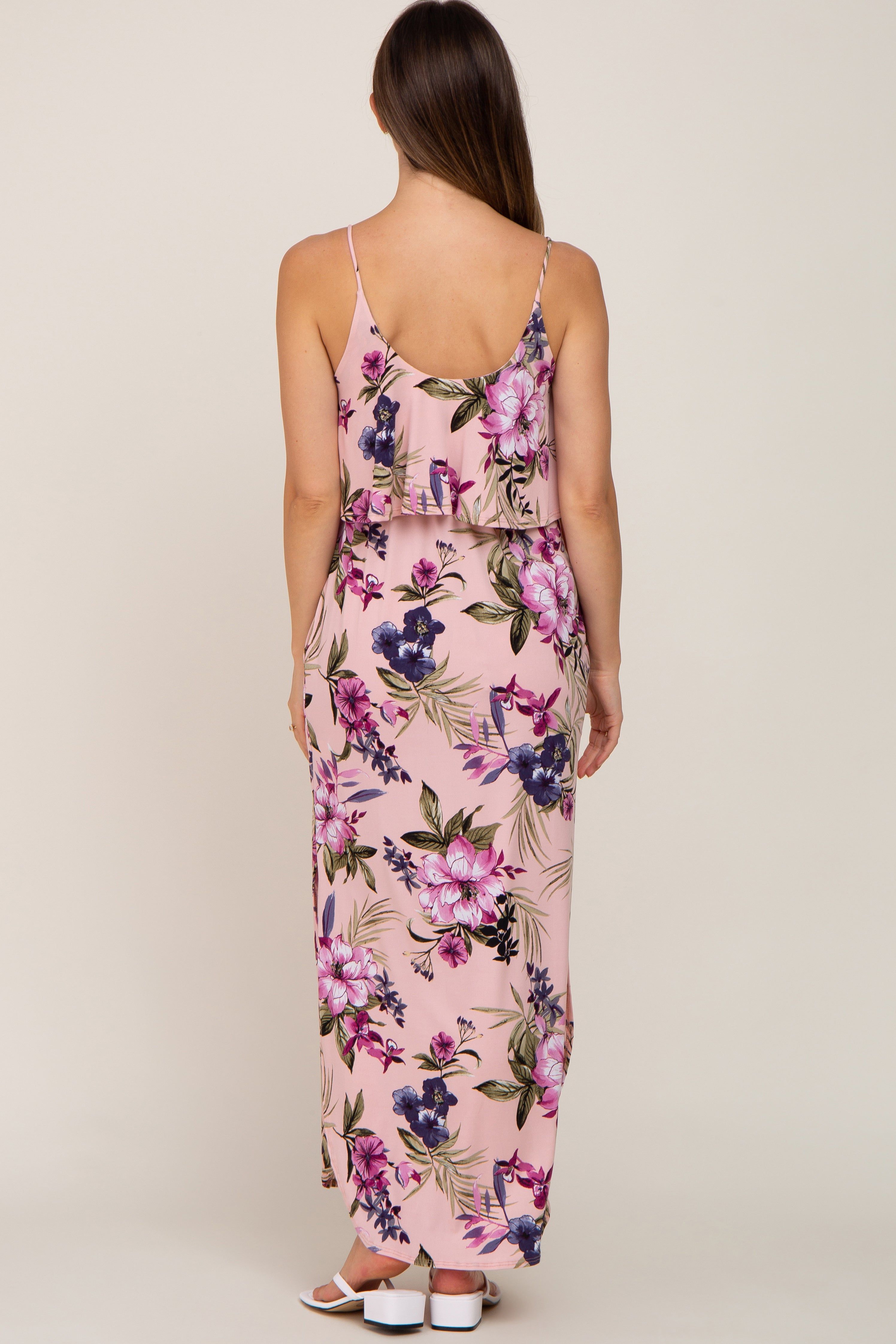 Pink Floral Side Slit Maternity Maxi Dress sold by Pinkblush product image thumbnail 3