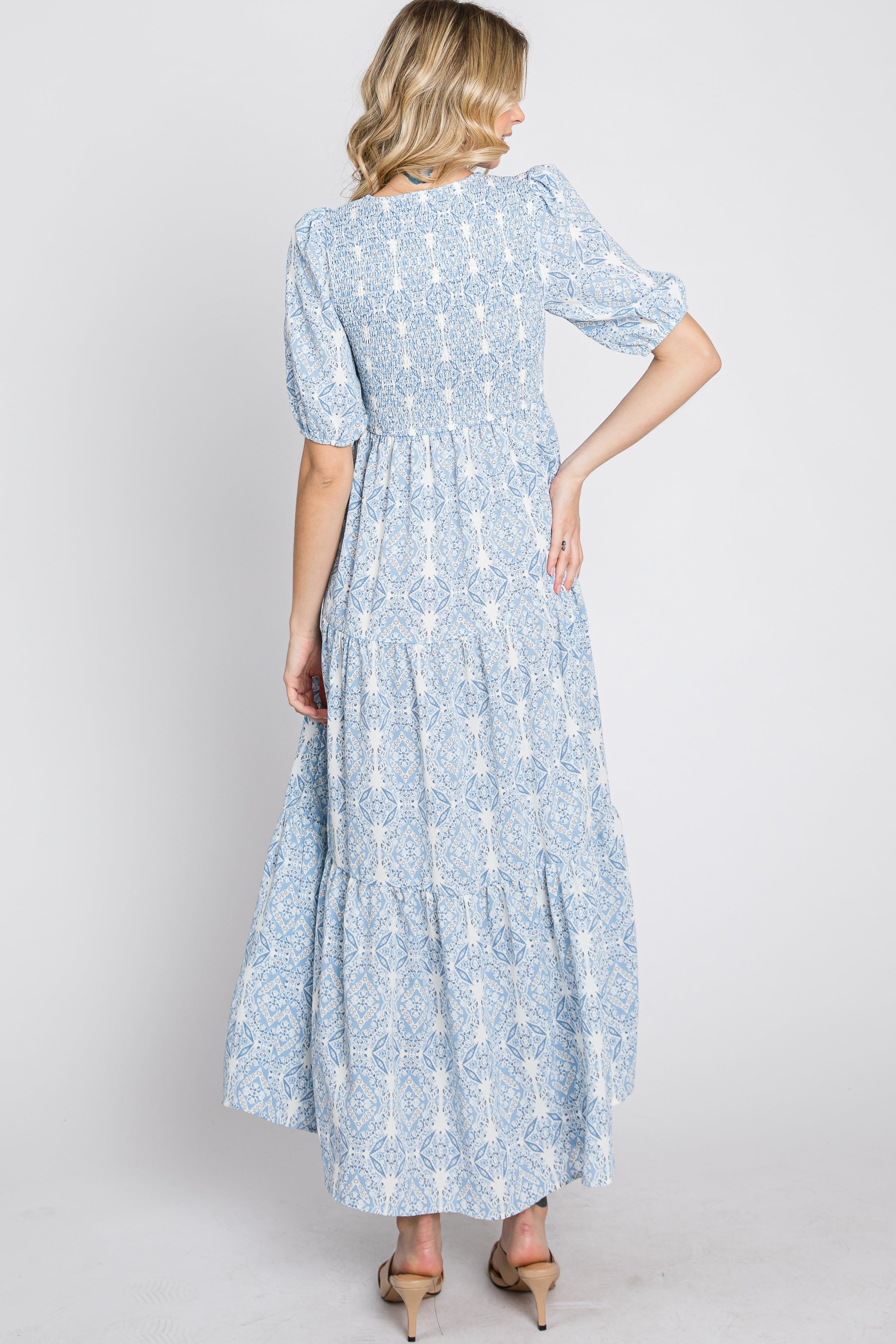 Blue Paisley Print Smocked Tiered Maxi Dress sold by Pinkblush product image thumbnail 8