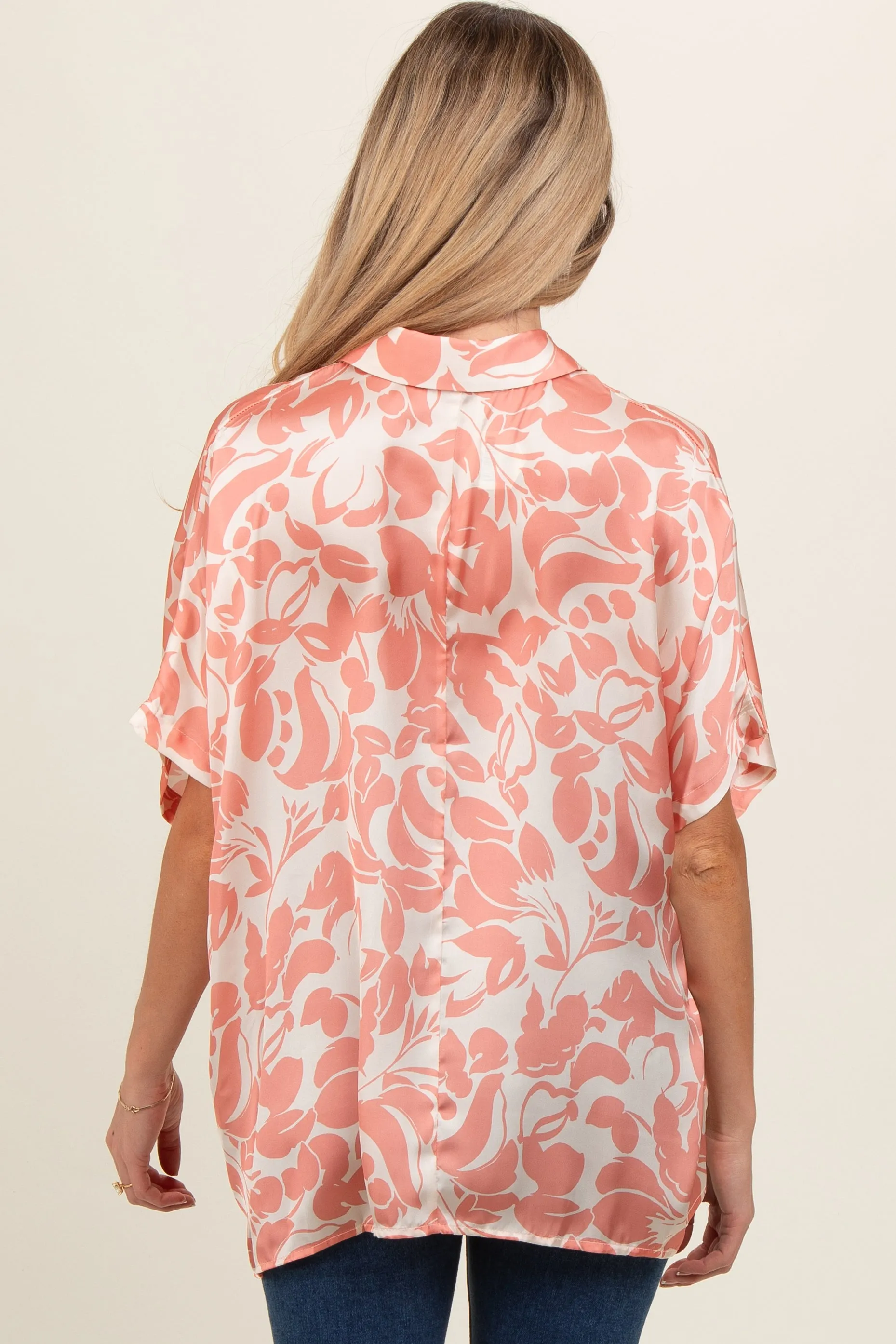 Peach Floral Button Down Maternity Blouse sold by Pinkblush product image thumbnail 3