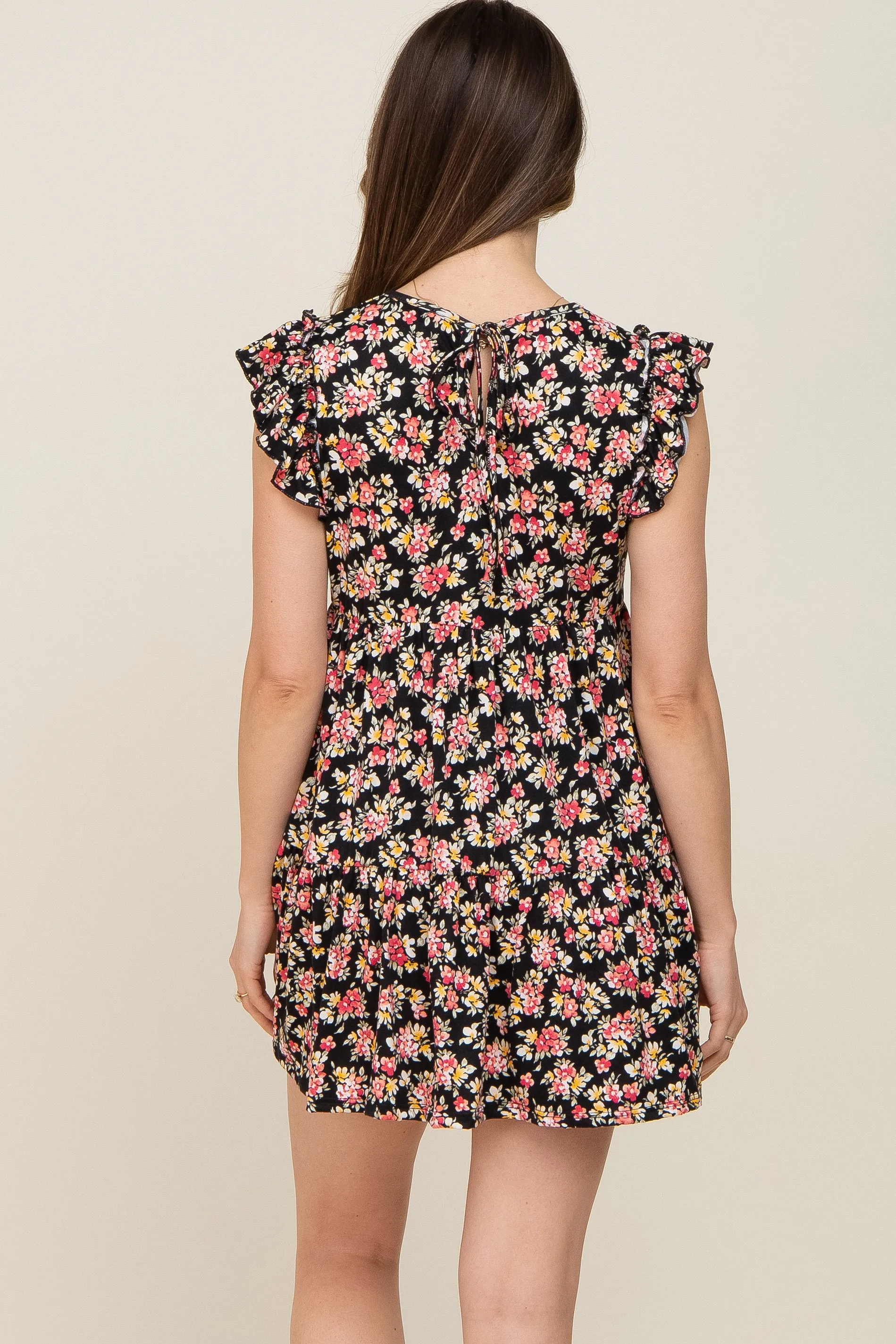 Black Floral Ruffle Accent Maternity Mini Dress sold by Pinkblush product image thumbnail 3