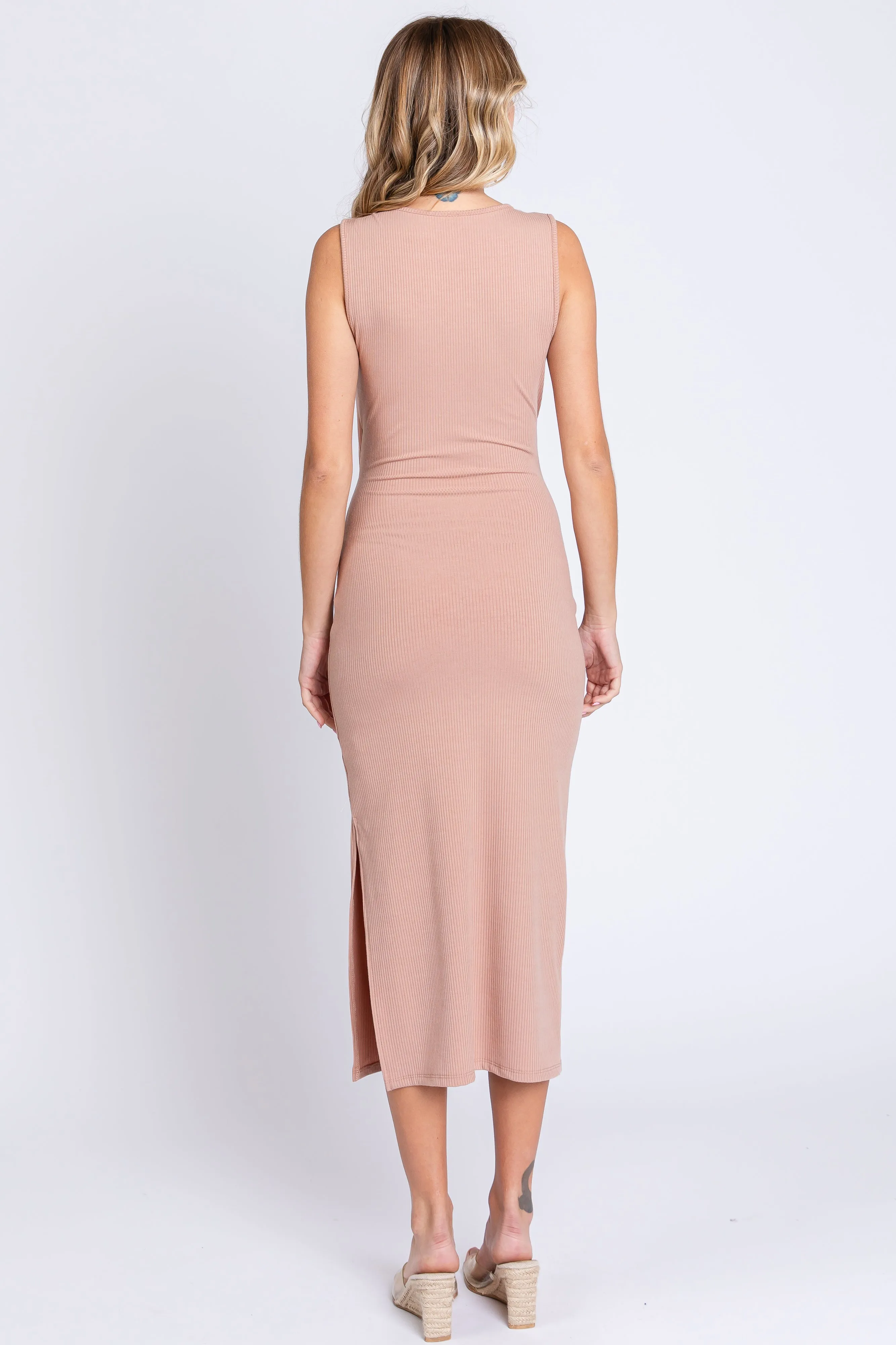 Peach Rib Knit Side Tie Midi Dress sold by Pinkblush product image thumbnail 3