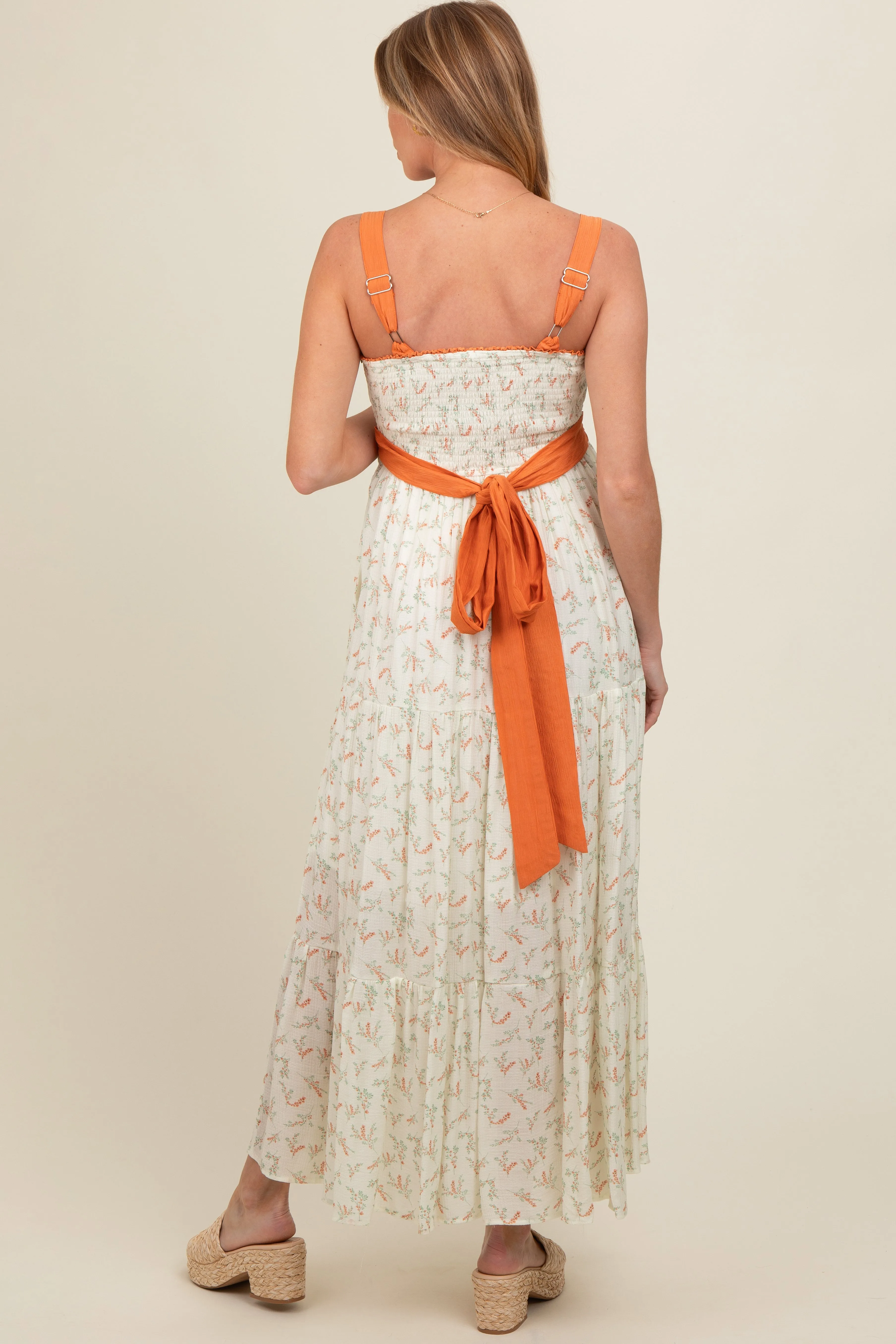Orange Floral Contrast Sash Tie Maternity Maxi Dress sold by Pinkblush product image thumbnail 3