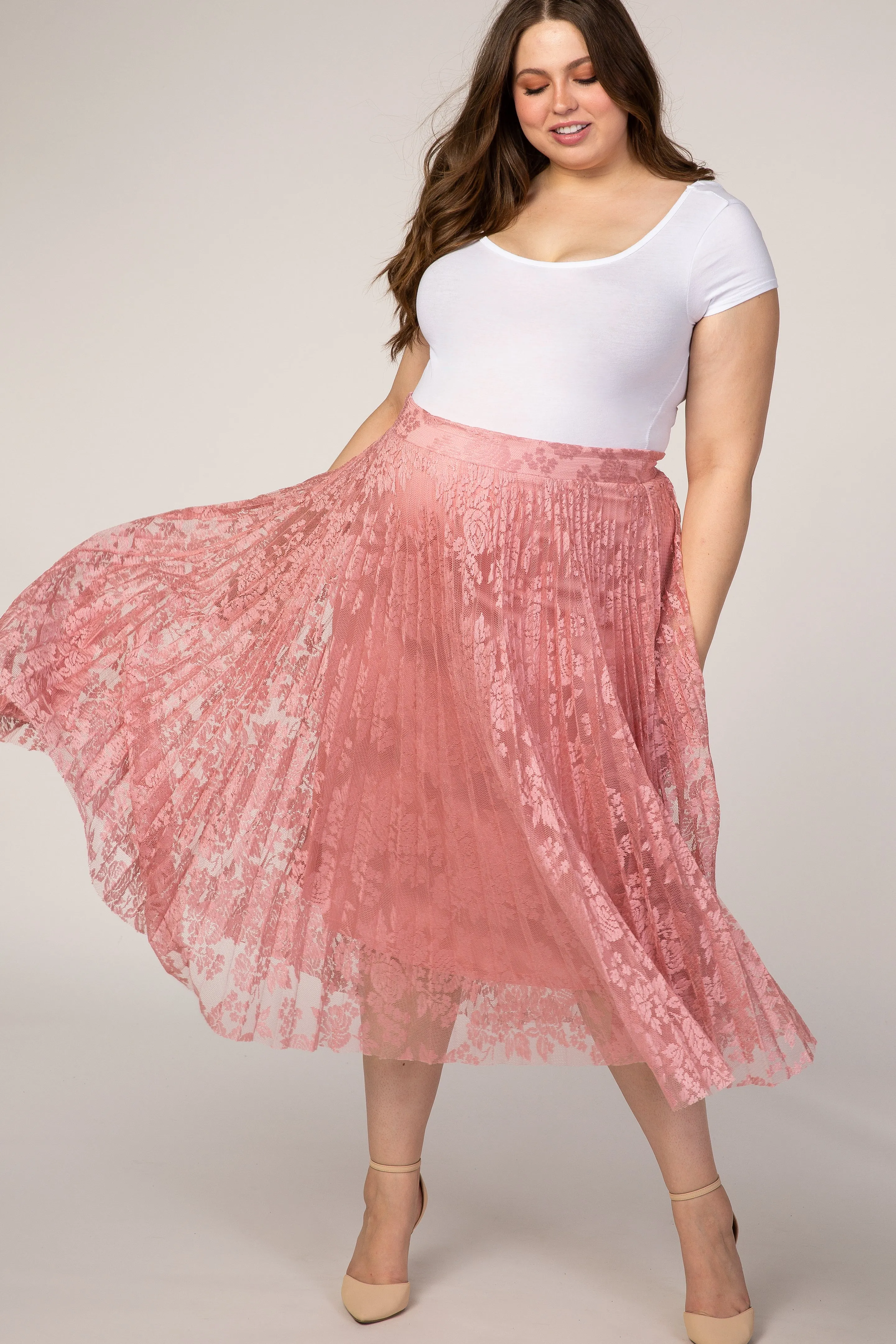 Pink Lace Plus Maternity Midi Skirt sold by Pinkblush product image thumbnail 2
