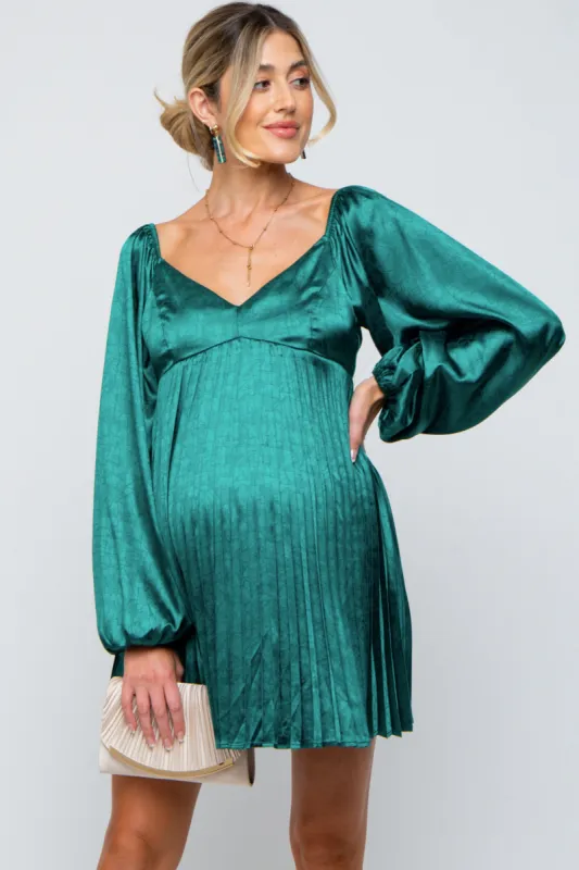 Forest Green Jacquard Pleated Maternity Mini Dress sold by Pinkblush