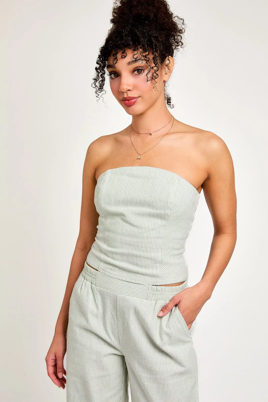 White Green Stripe Top And Elastic Waist Lowrise Striped Pants sold by Pinkblush product image thumbnail 3