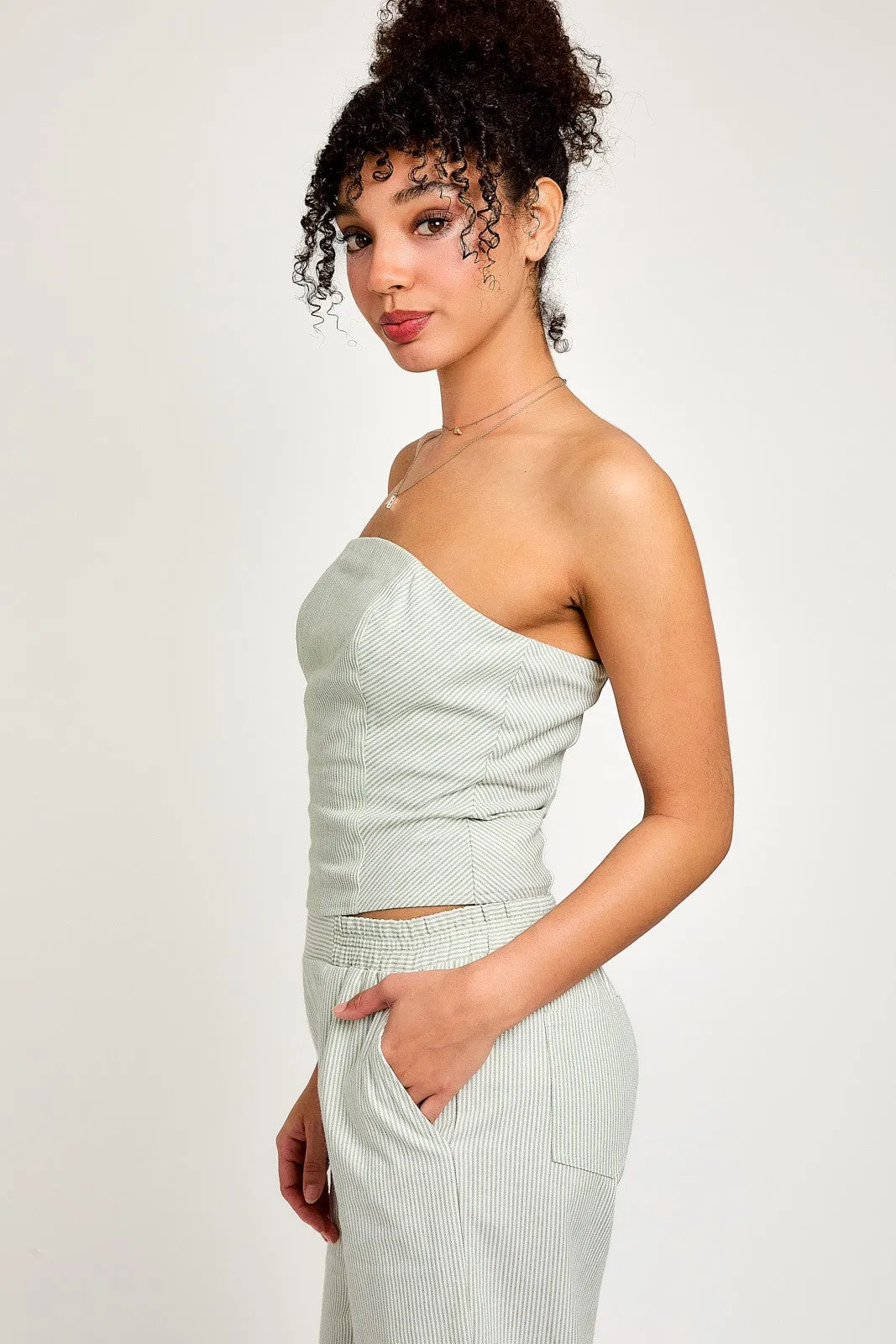 White Green Stripe Top And Elastic Waist Lowrise Striped Pants sold by Pinkblush product image thumbnail 5