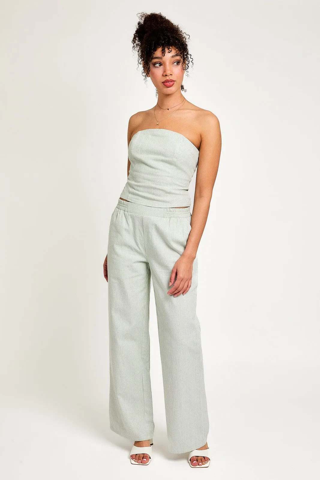 White Green Stripe Top And Elastic Waist Lowrise Striped Pants sold by Pinkblush product image thumbnail 2
