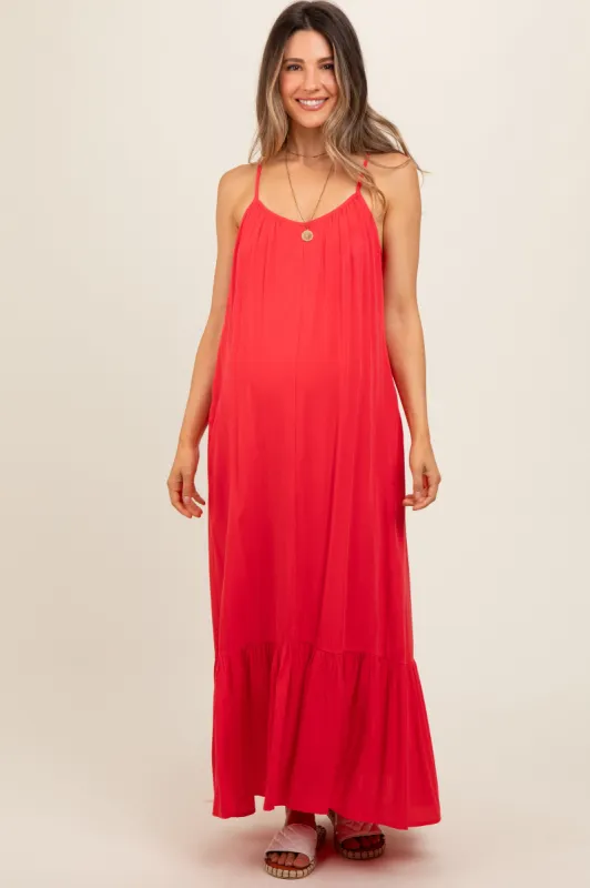 Red Crochet Lace Back Maternity Maxi Dress sold by Pinkblush