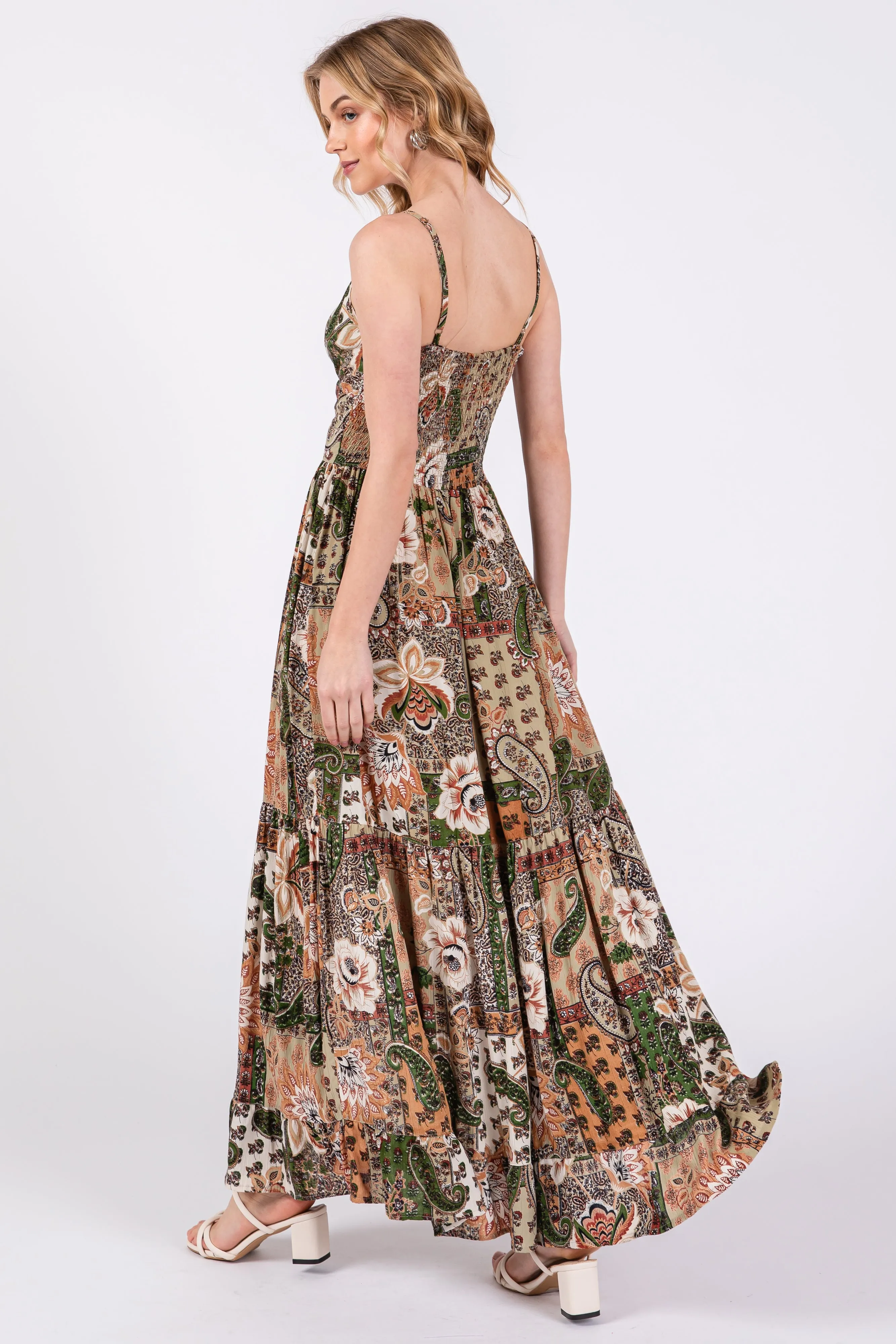 Olive Floral Paisley Front Twist Maxi Dress sold by Pinkblush product image thumbnail 3