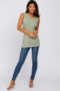 Sage Ribbed Button Accent Tank sold by Pinkblush