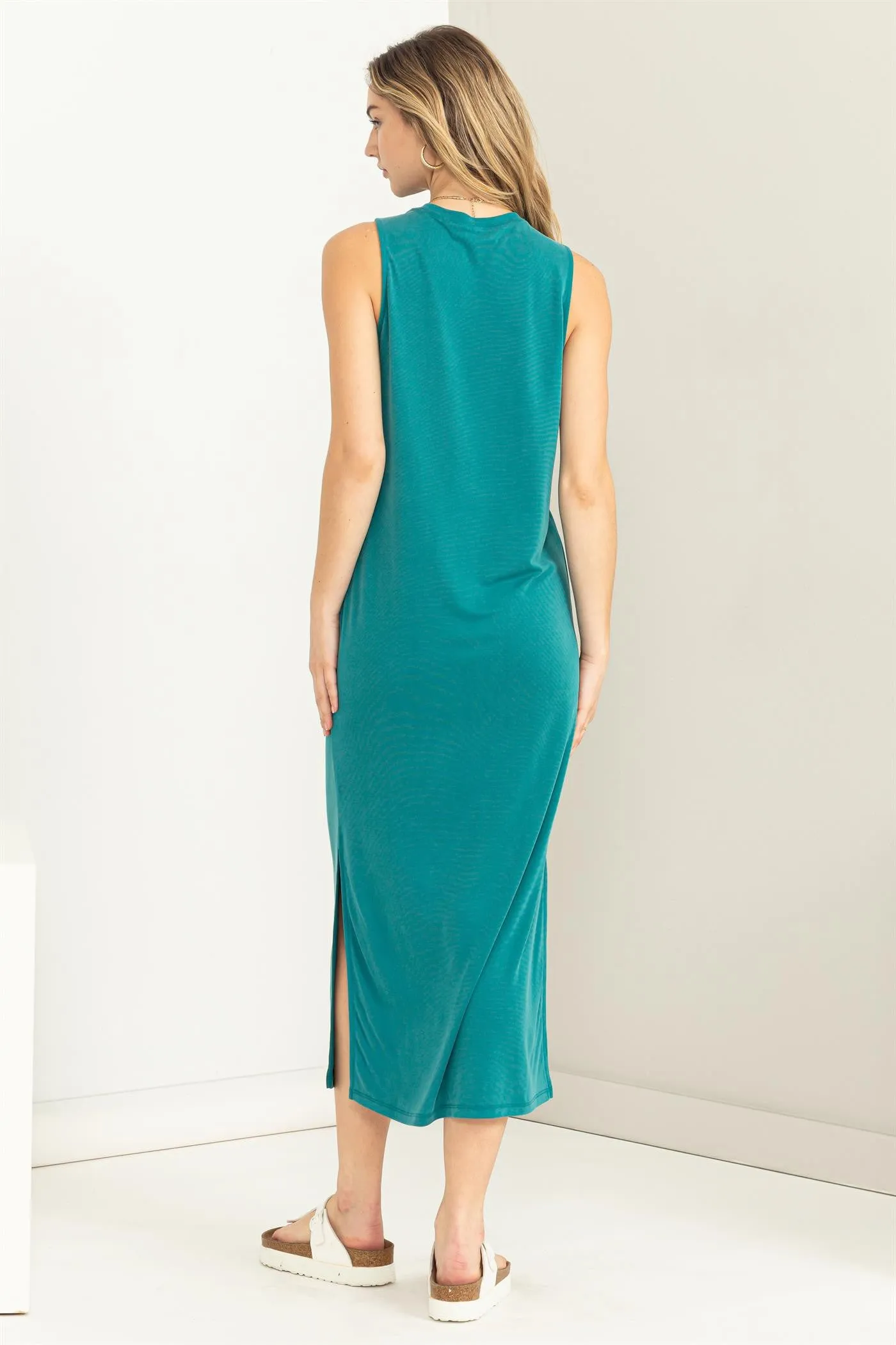 Teal Soft Knit Sleeveless Midi Dress sold by Pinkblush product image thumbnail 3
