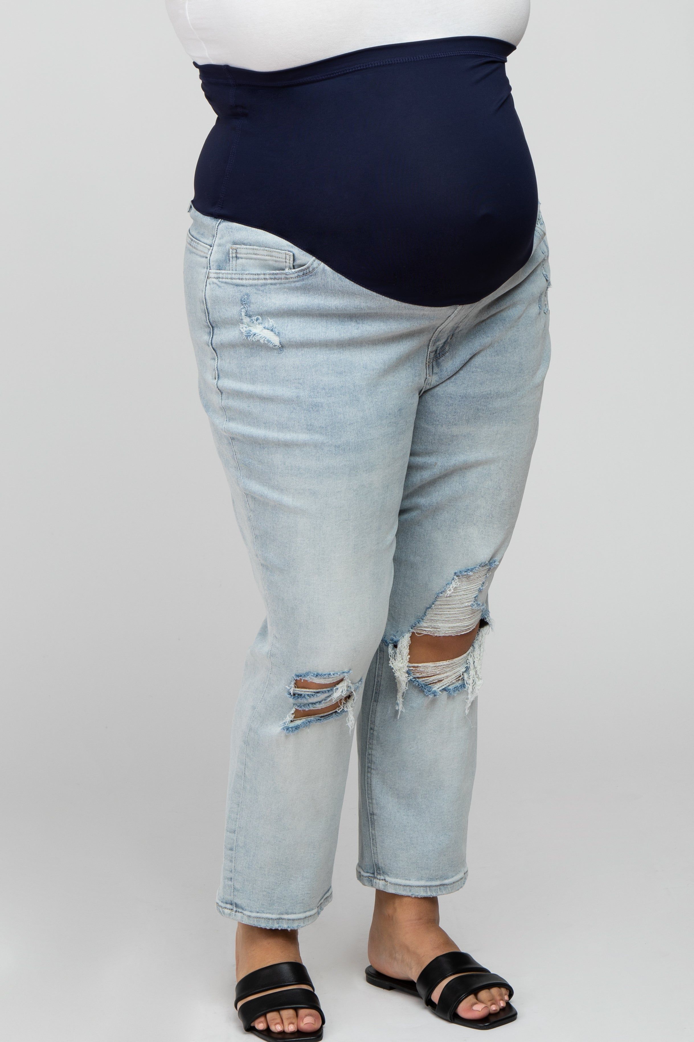 Light Blue Distressed Open Knee Maternity Plus Jeans sold by Pinkblush product image thumbnail 3