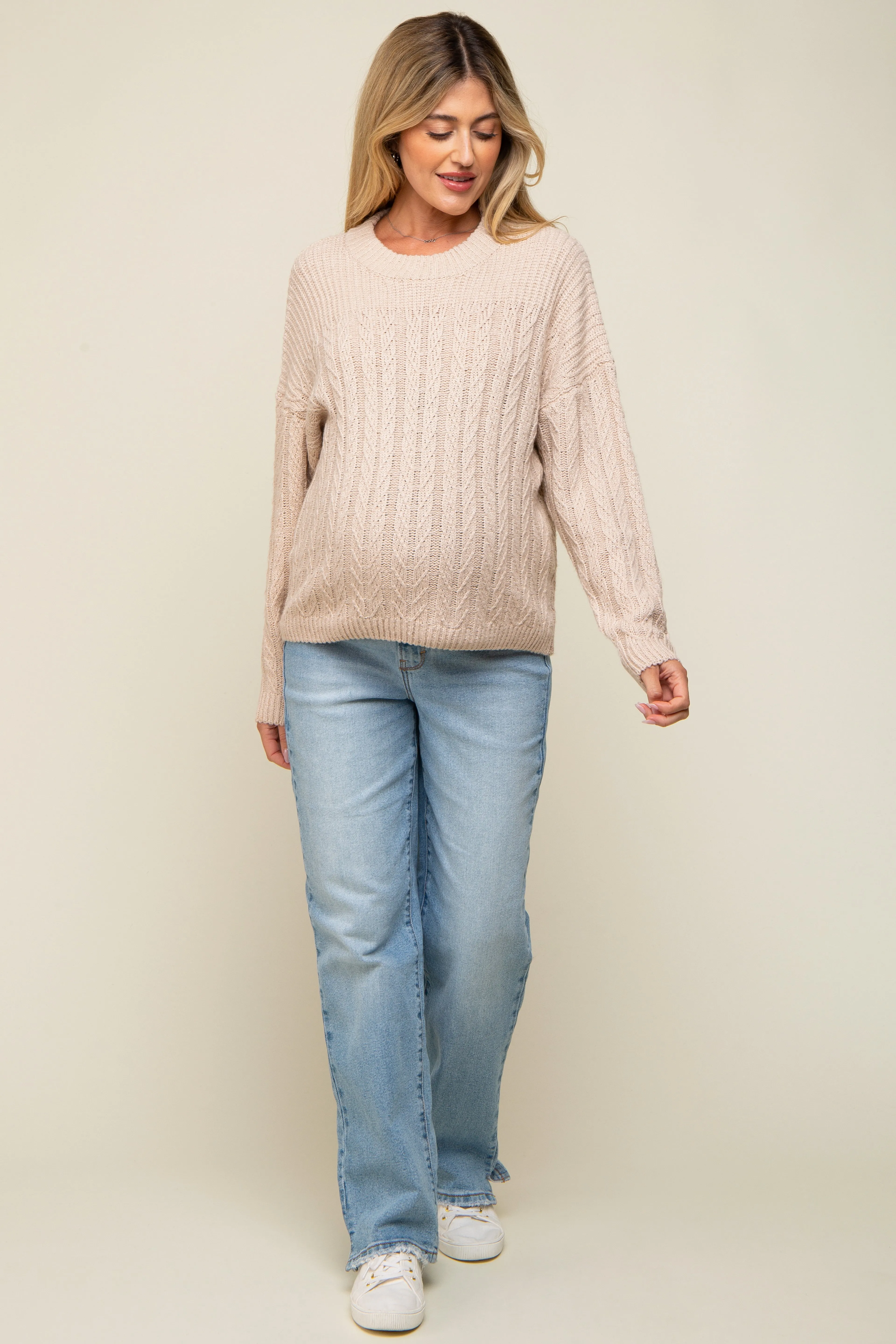 Cream Beige Cable Knit Maternity Sweater sold by Pinkblush product image thumbnail 4