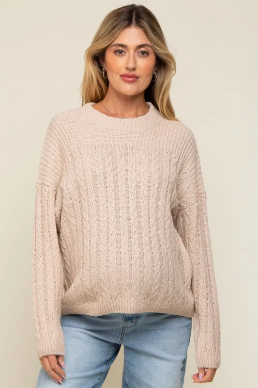 Cream Beige Cable Knit Maternity Sweater sold by Pinkblush
