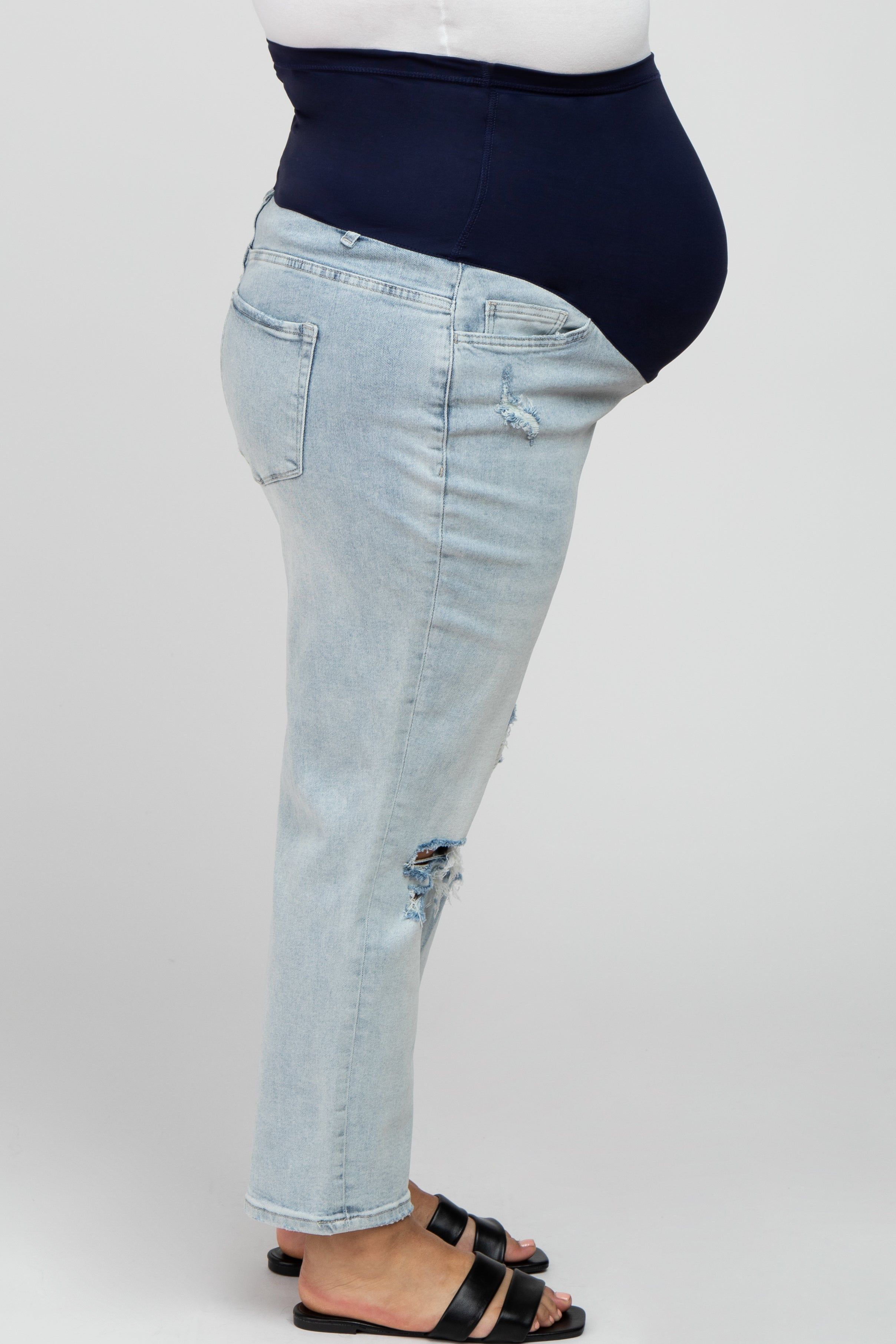 Light Blue Distressed Open Knee Maternity Plus Jeans sold by Pinkblush product image thumbnail 4