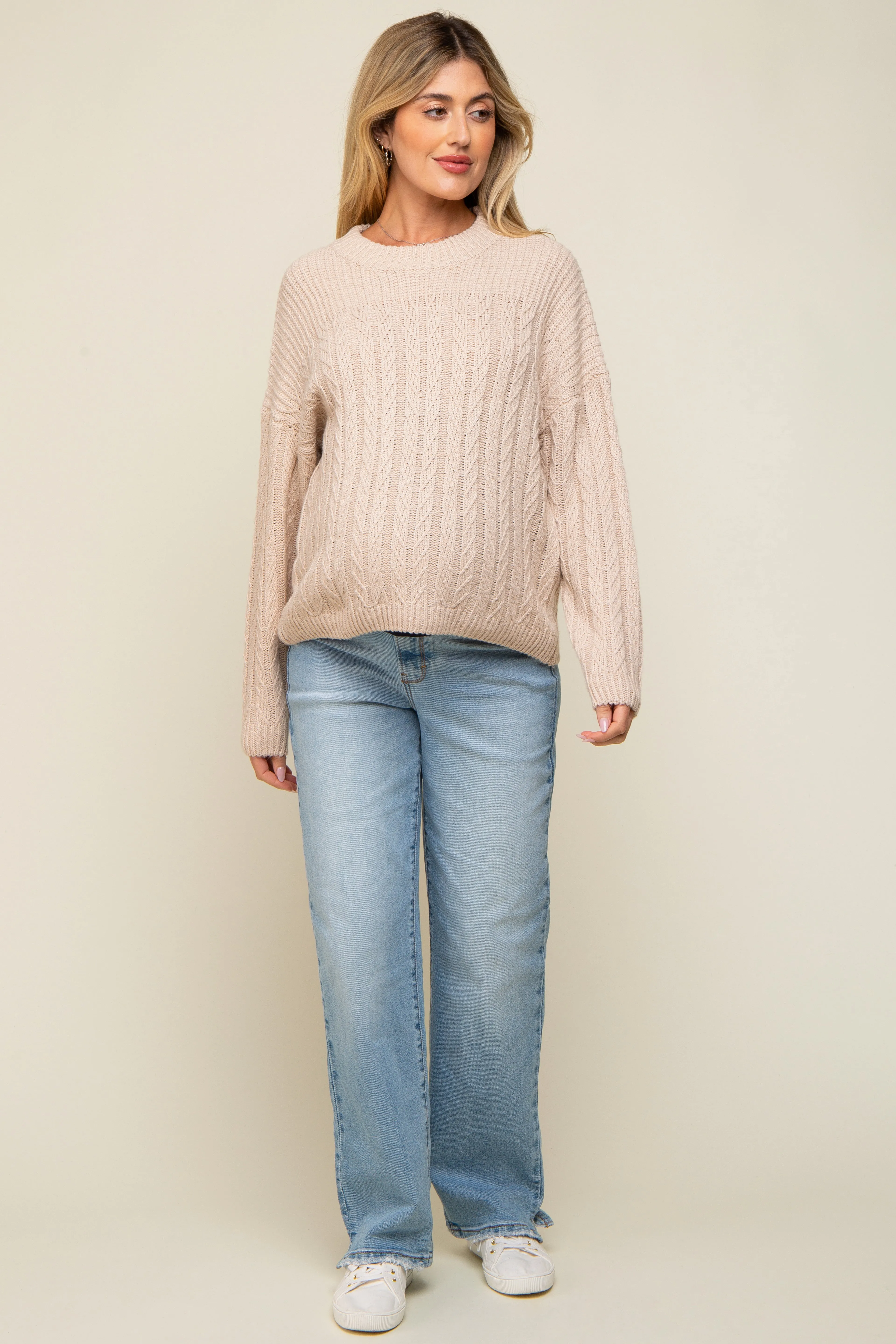 Cream Beige Cable Knit Maternity Sweater sold by Pinkblush product image thumbnail 5