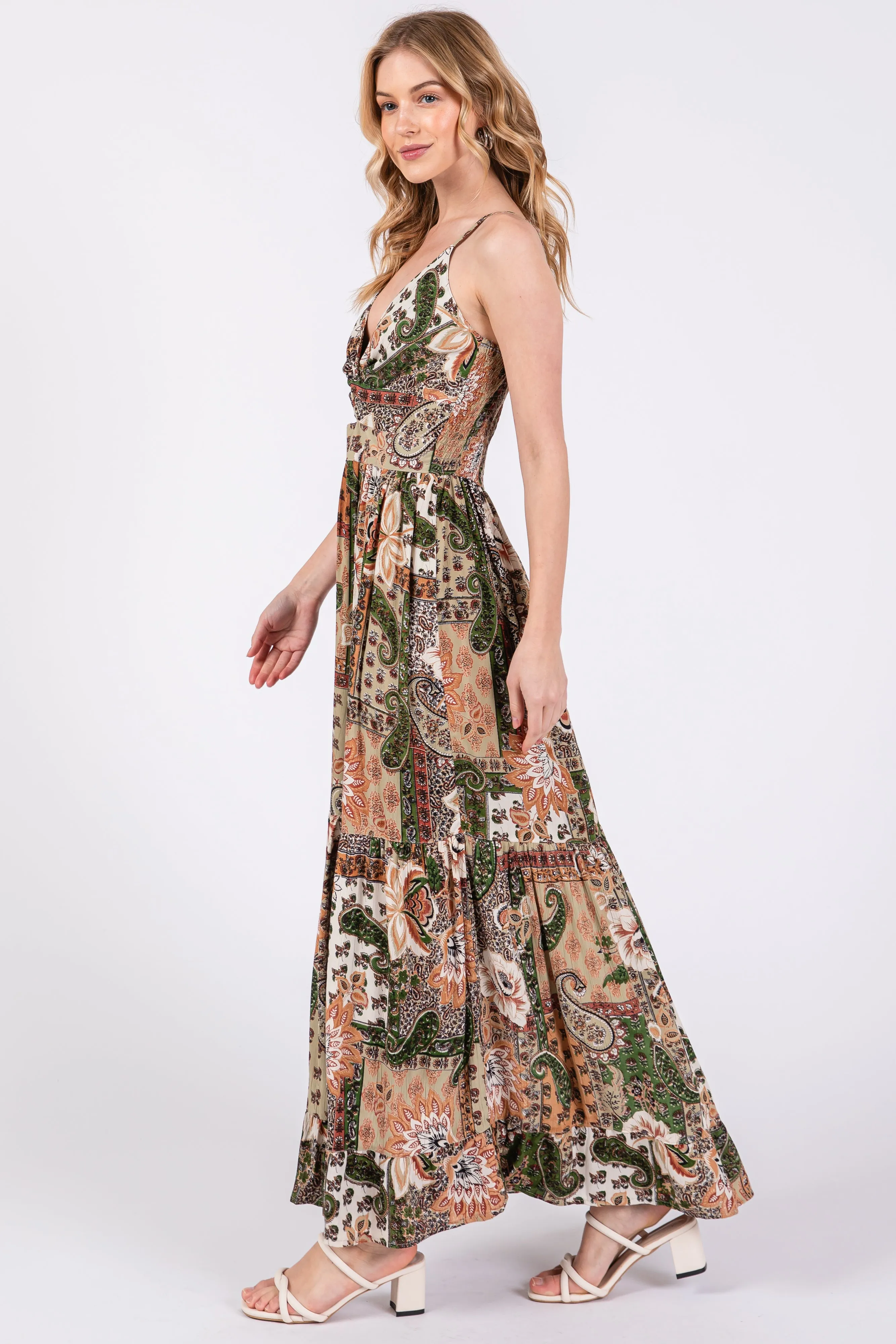 Olive Floral Paisley Front Twist Maxi Dress sold by Pinkblush product image thumbnail 2