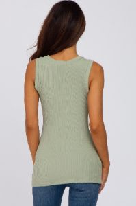Sage Ribbed Button Accent Tank sold by Pinkblush