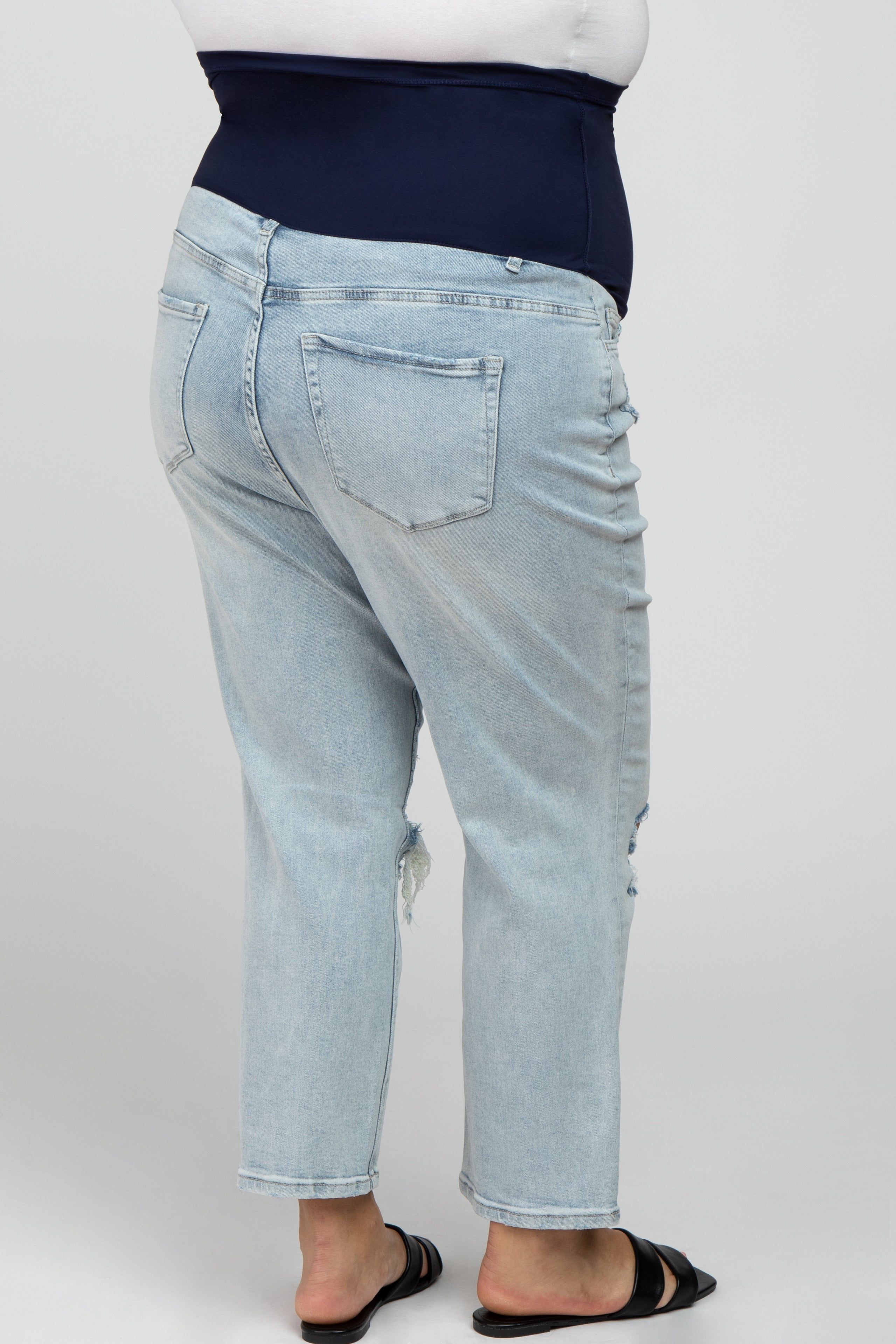 Light Blue Distressed Open Knee Maternity Plus Jeans sold by Pinkblush product image thumbnail 5