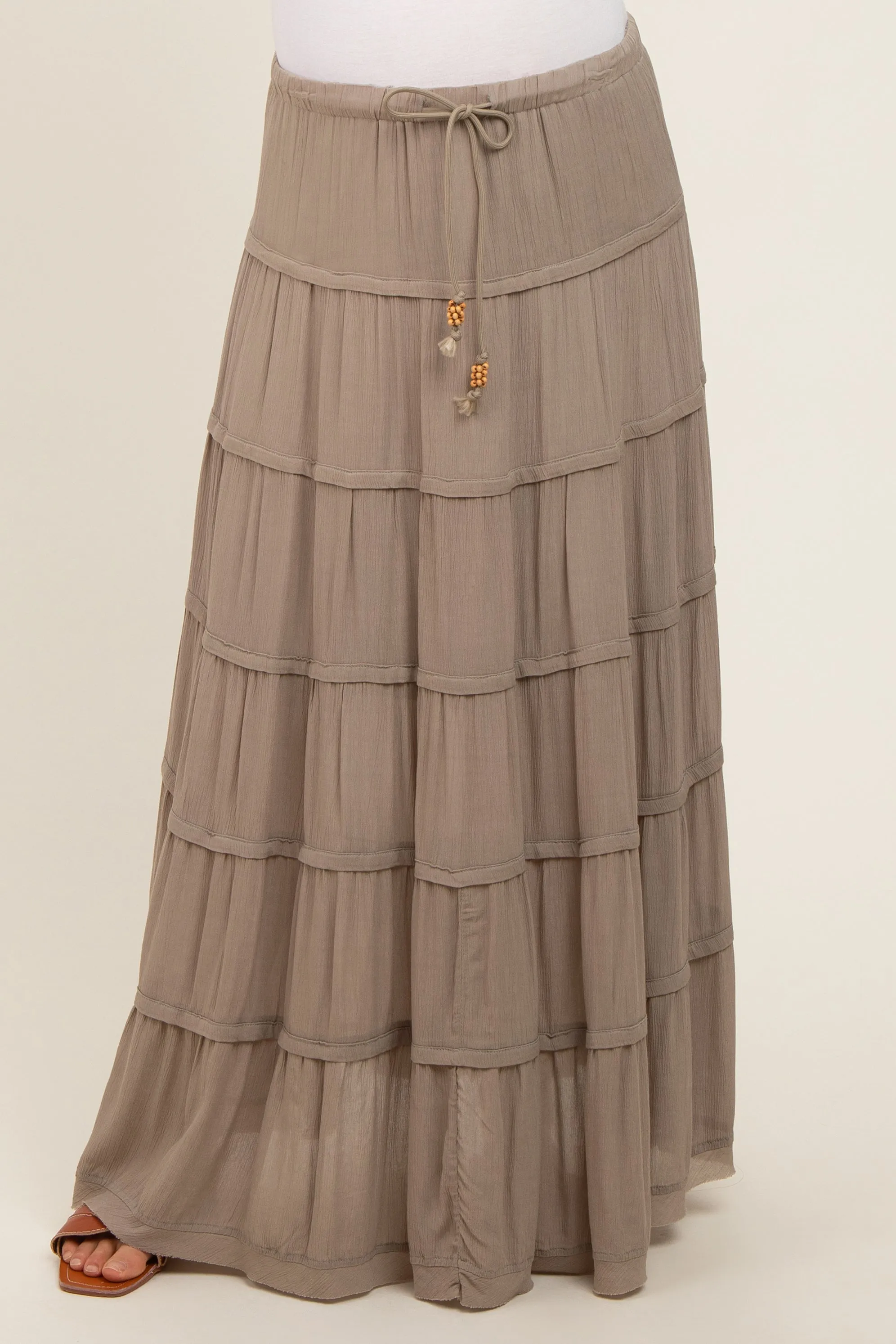 Olive Drawstring Tiered Maternity Maxi Skirt sold by Pinkblush product image thumbnail 3