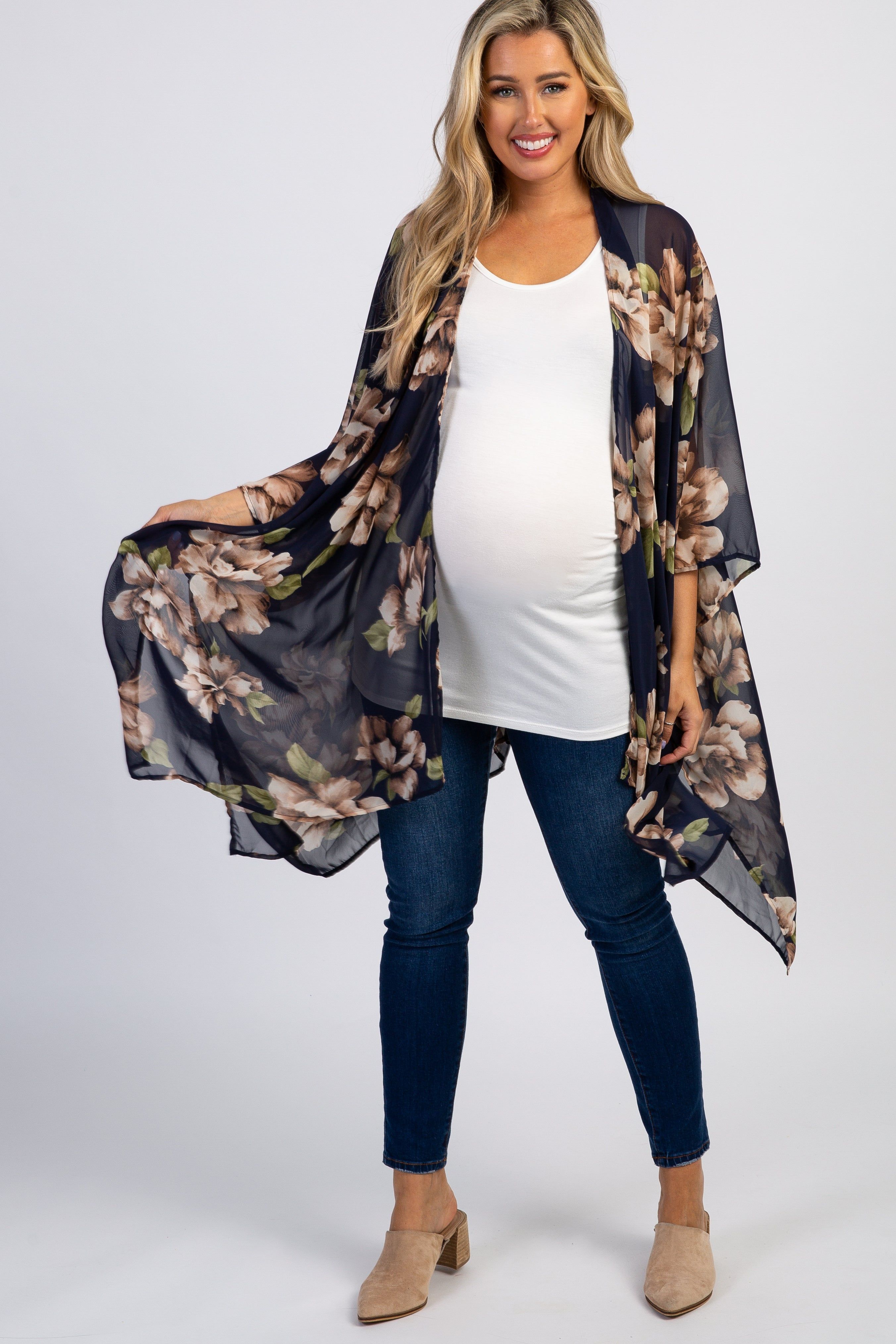 PinkBlush Navy Blue Floral Chiffon Draped Maternity Cover Up sold by Pinkblush product image thumbnail 3