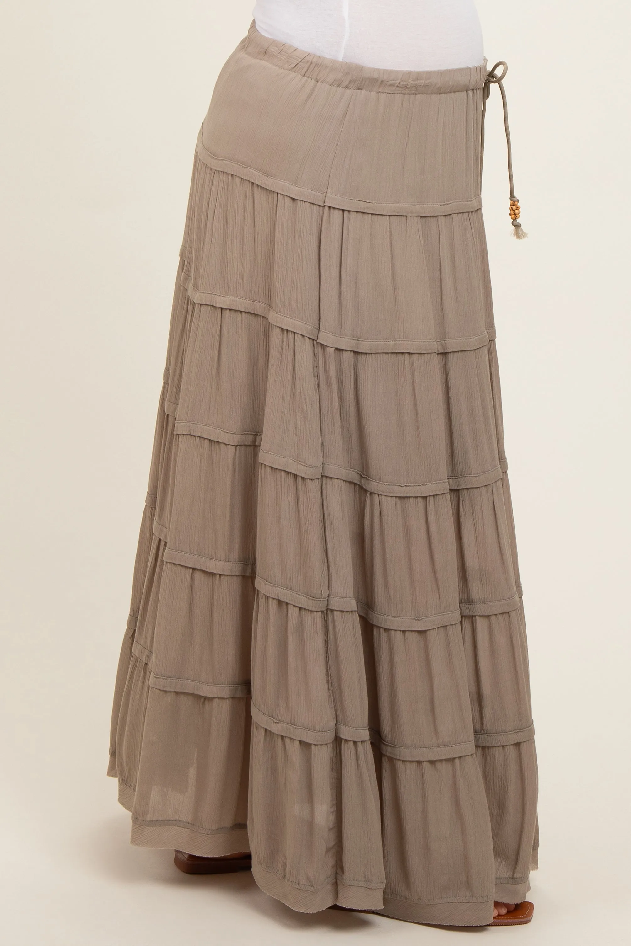 Olive Drawstring Tiered Maternity Maxi Skirt sold by Pinkblush product image thumbnail 4