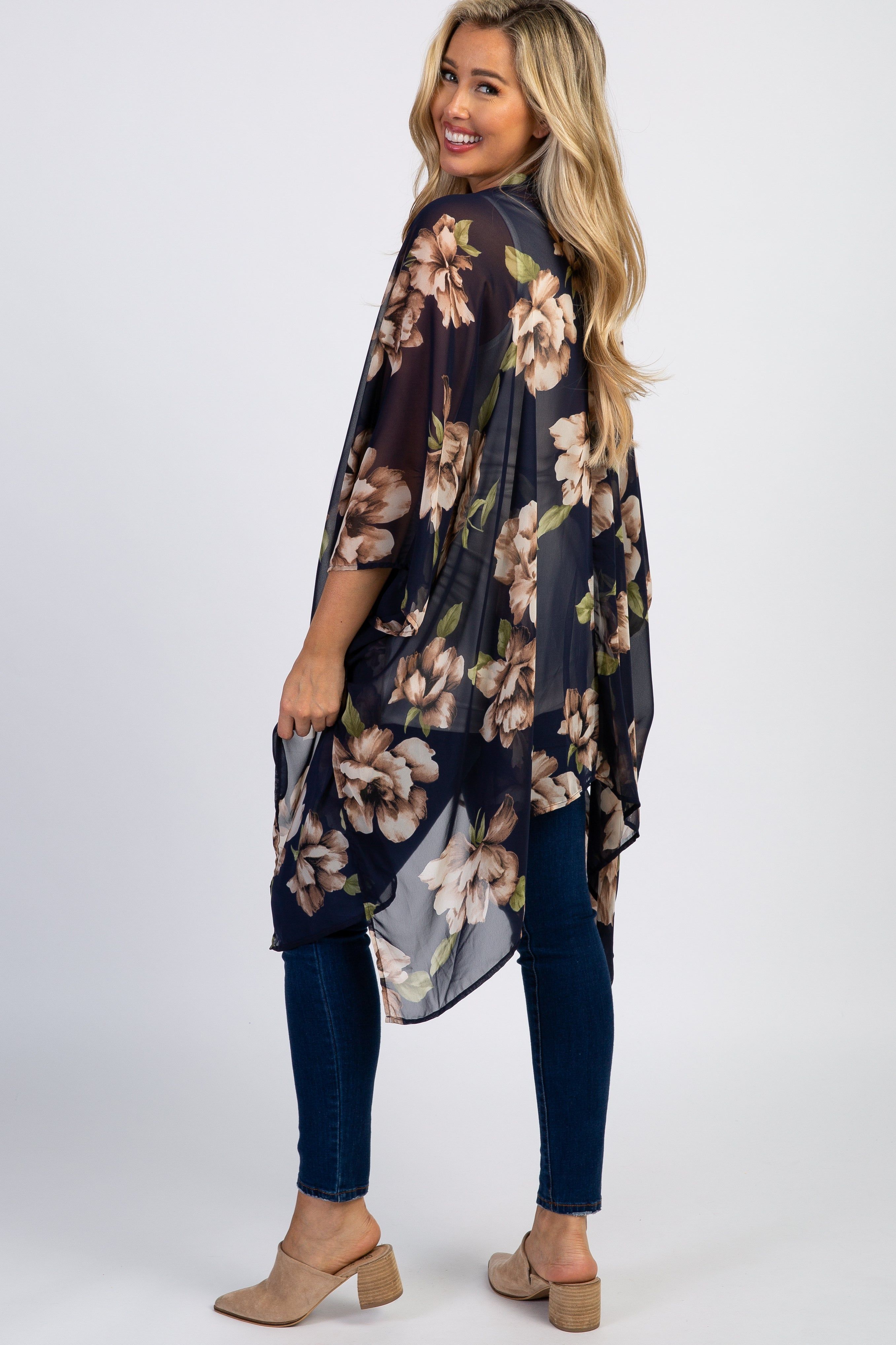 PinkBlush Navy Blue Floral Chiffon Draped Maternity Cover Up sold by Pinkblush product image thumbnail 4