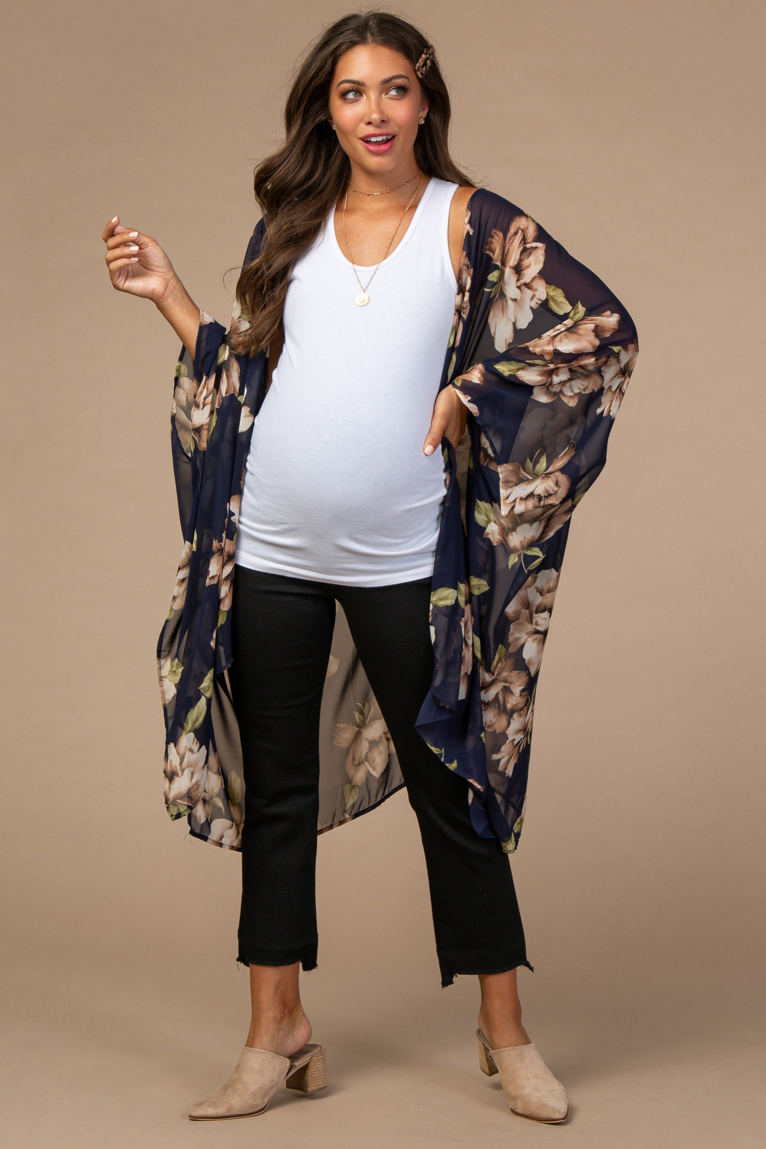 PinkBlush Navy Blue Floral Chiffon Draped Maternity Cover Up sold by Pinkblush