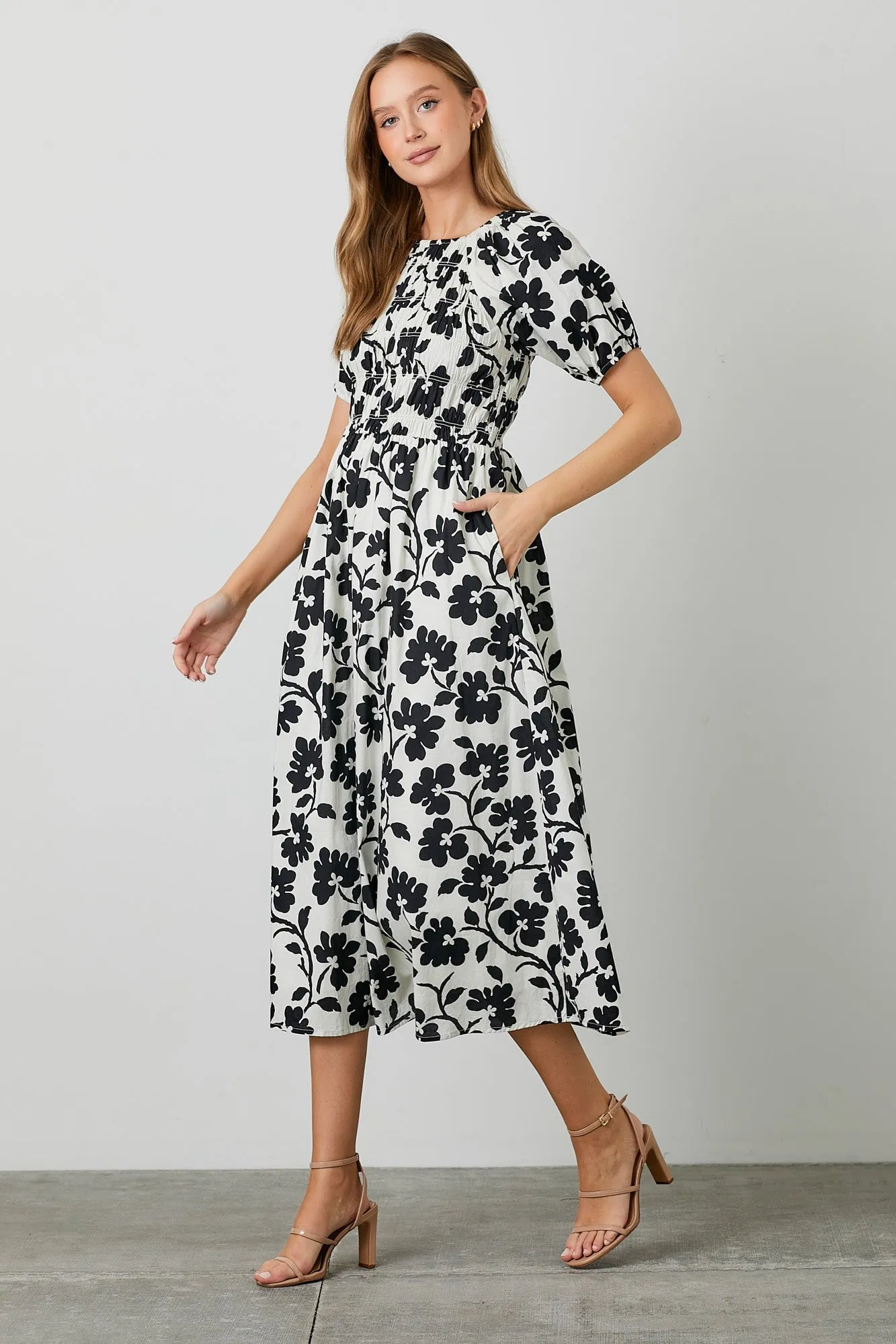 Ivory Floral Smocked Midi Dress sold by Pinkblush product image thumbnail 2