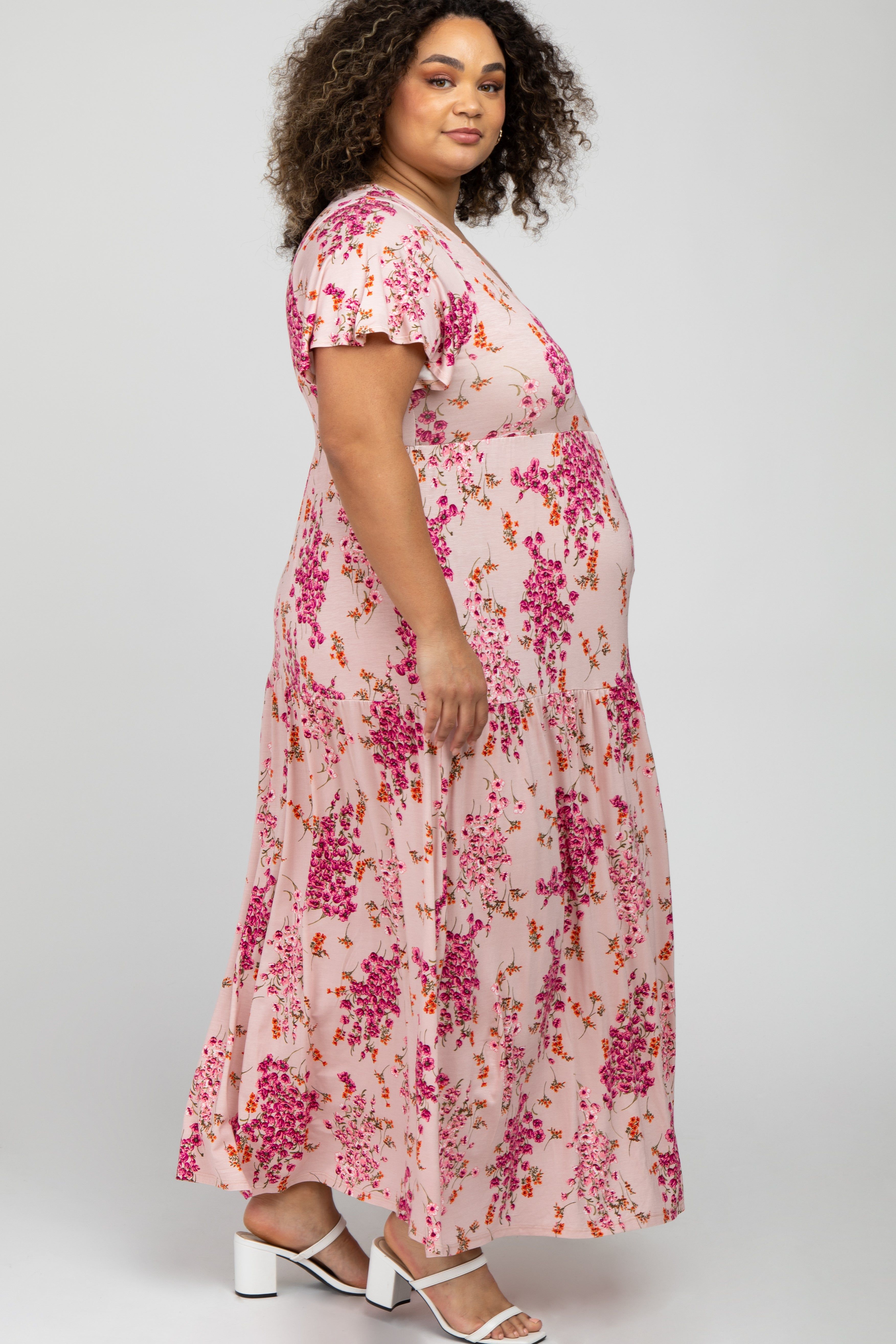 Pink Floral Tiered Maternity Plus Maxi Dress sold by Pinkblush product image thumbnail 3