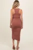 Rust Striped Racerback Henley Maternity Midi Dress sold by Pinkblush