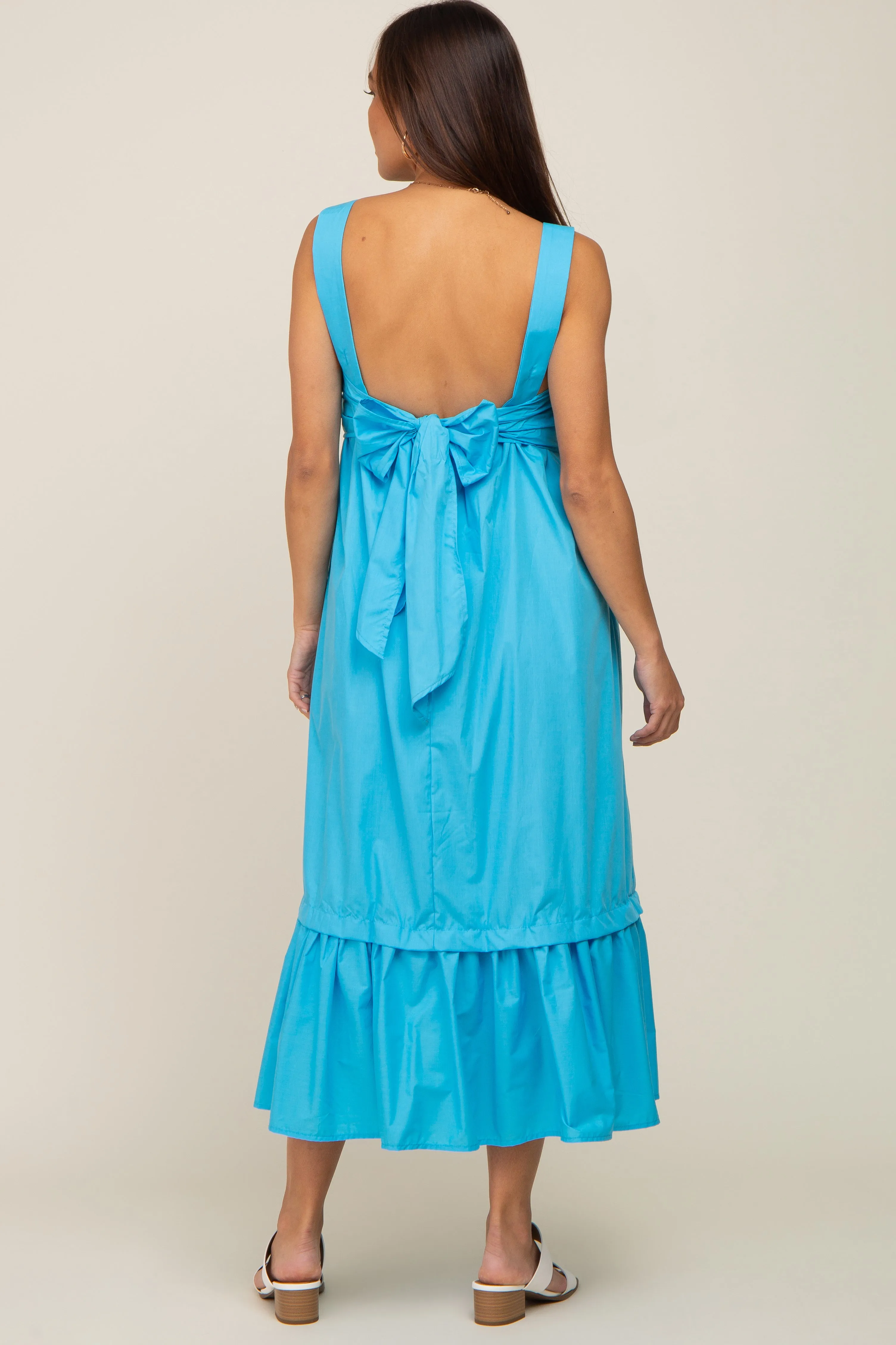 Aqua Pleated Back Tie Maternity Midi Dress sold by Pinkblush product image thumbnail 3