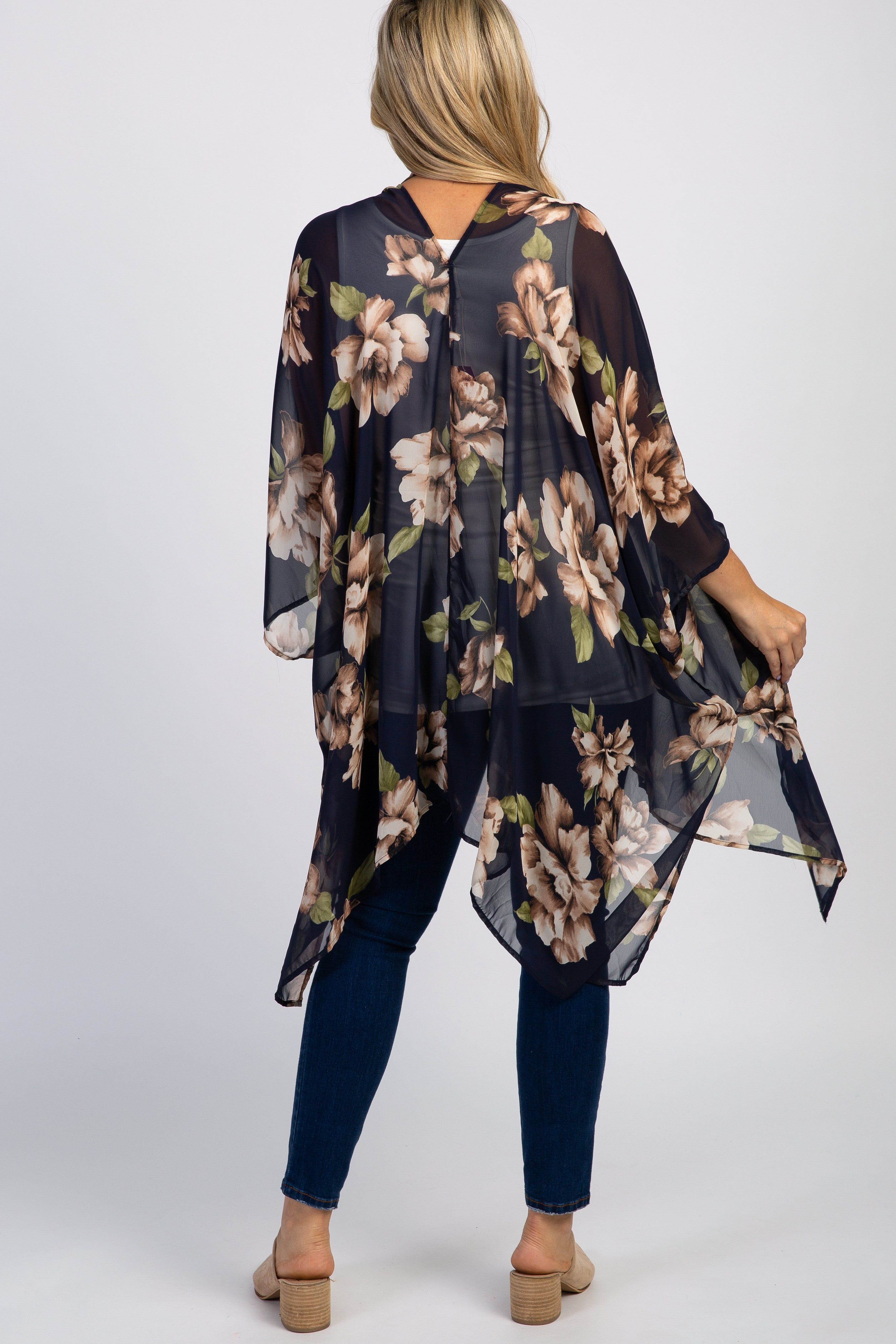 PinkBlush Navy Blue Floral Chiffon Draped Maternity Cover Up sold by Pinkblush product image thumbnail 5