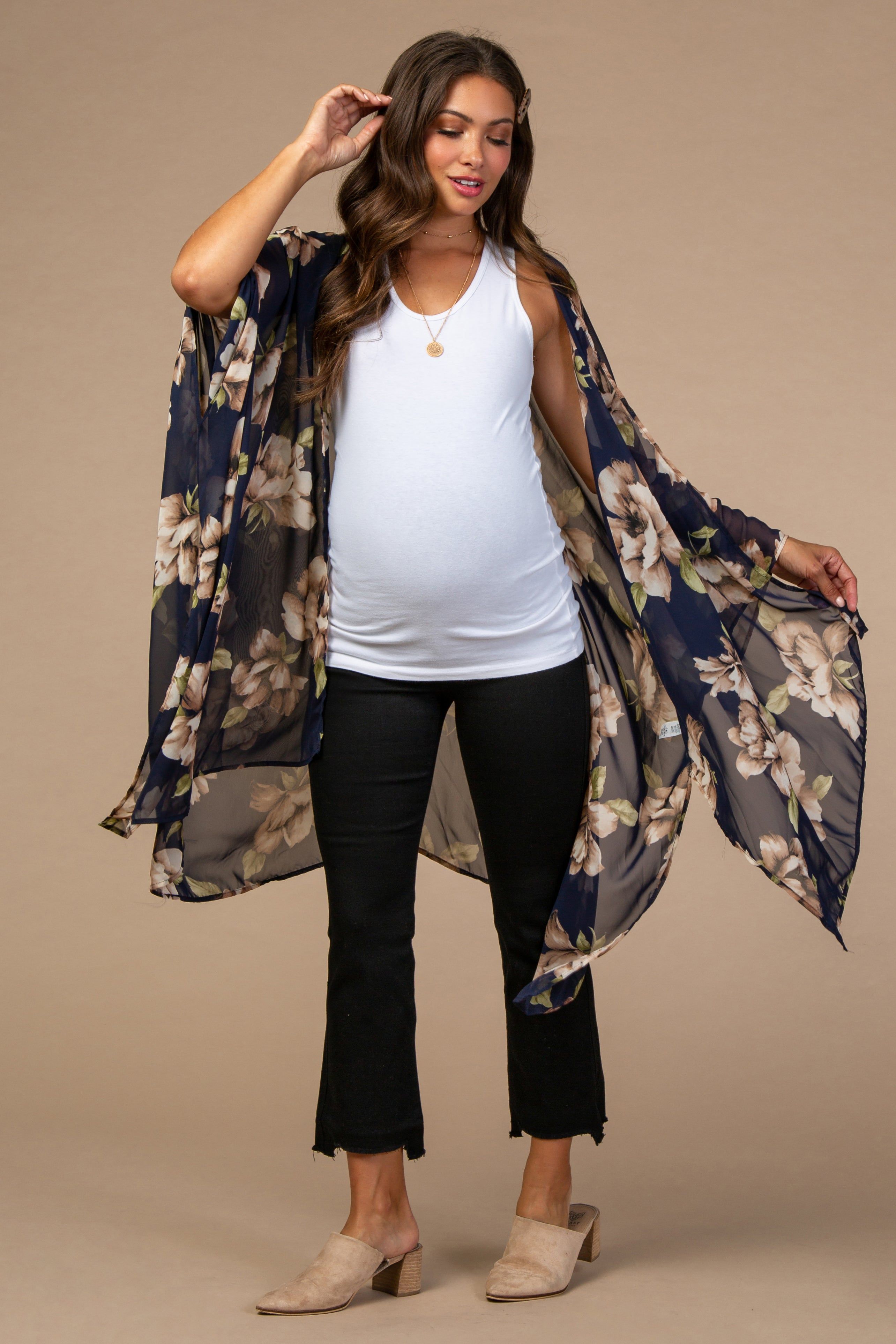 PinkBlush Navy Blue Floral Chiffon Draped Maternity Cover Up sold by Pinkblush product image thumbnail 2