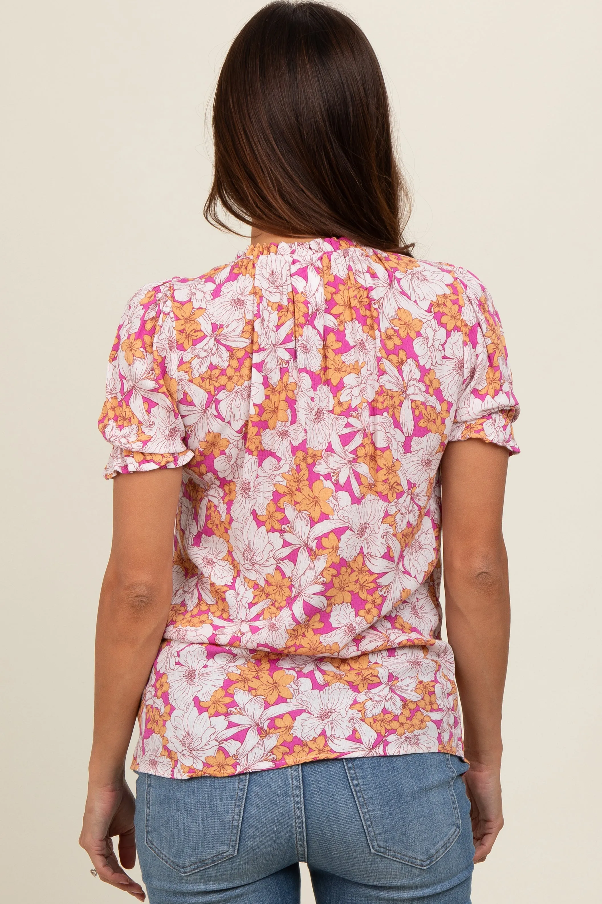 Magenta Floral Ruffle Tie Maternity Blouse sold by Pinkblush product image thumbnail 4