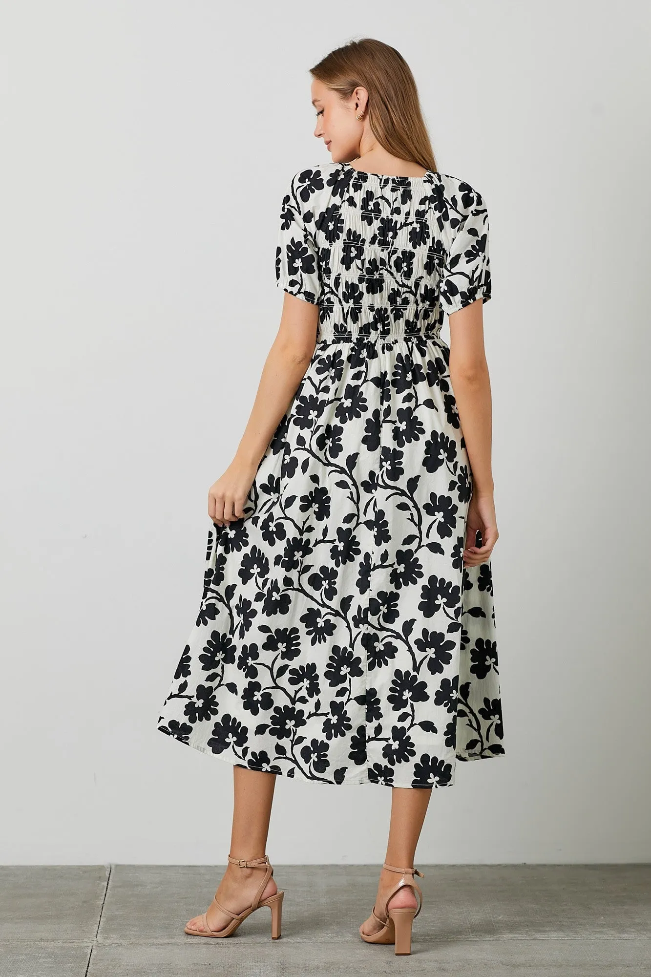 Ivory Floral Smocked Midi Dress sold by Pinkblush product image thumbnail 3