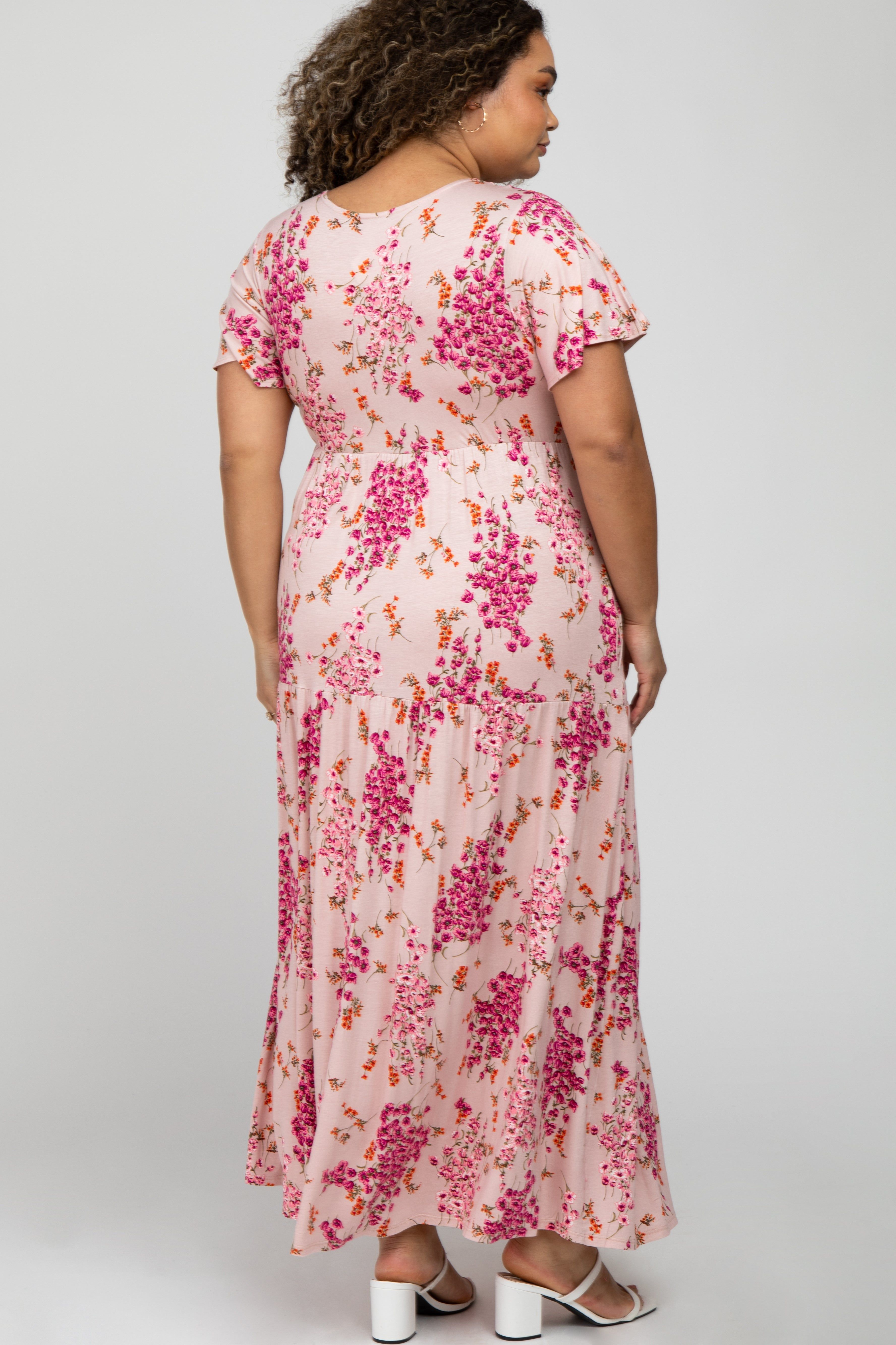 Pink Floral Tiered Maternity Plus Maxi Dress sold by Pinkblush product image thumbnail 4