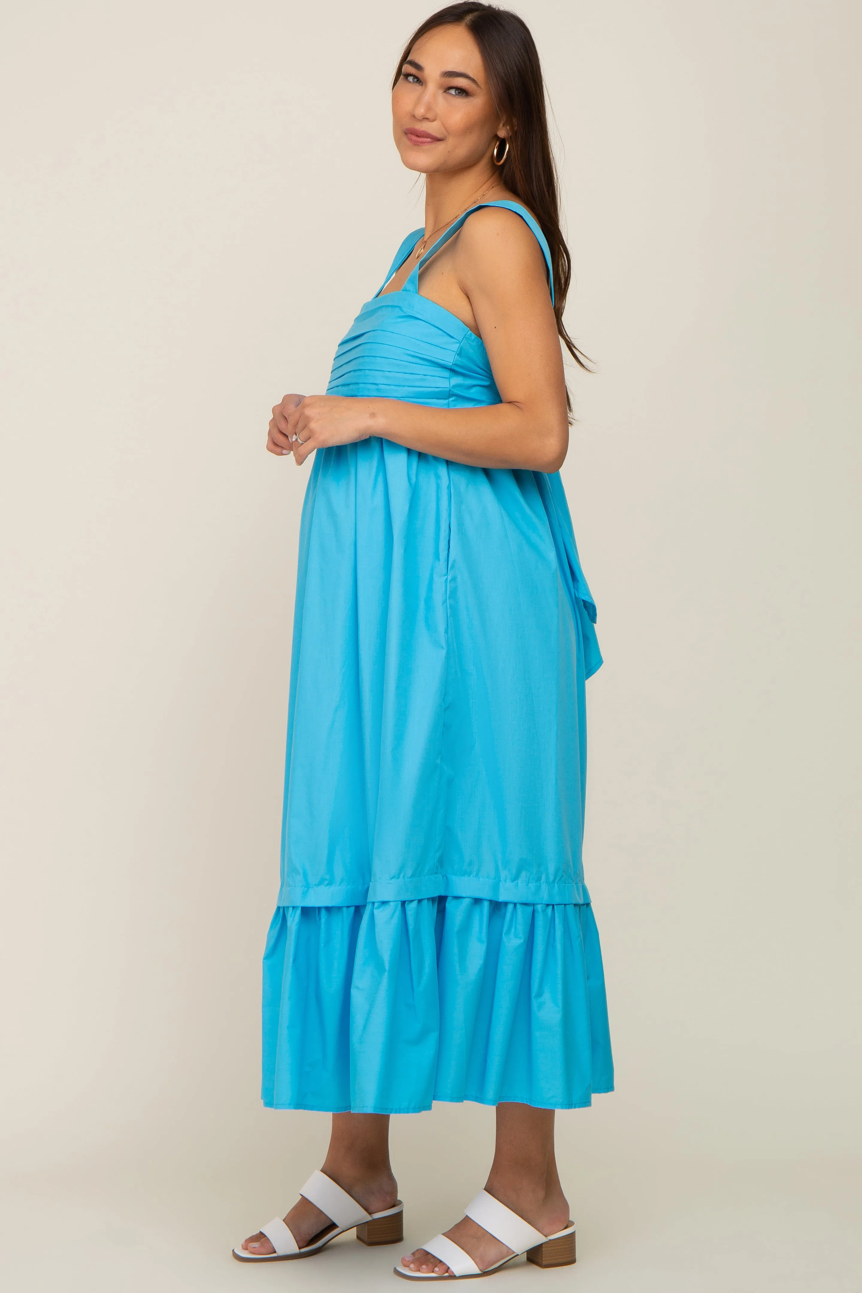 Aqua Pleated Back Tie Maternity Midi Dress sold by Pinkblush product image thumbnail 2