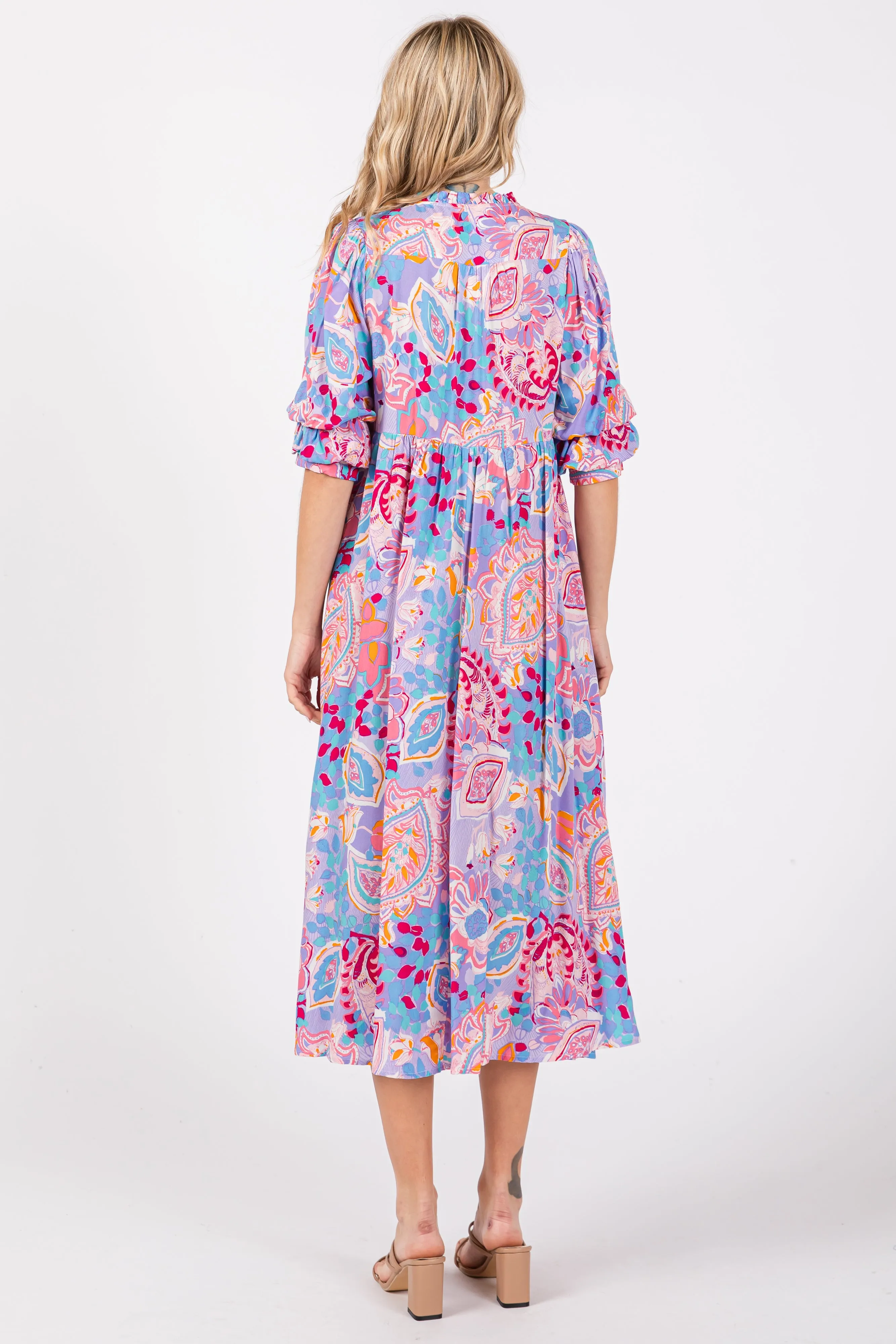 Lavender Paisley Print Tiered A-Line Midi Dress sold by Pinkblush product image thumbnail 3