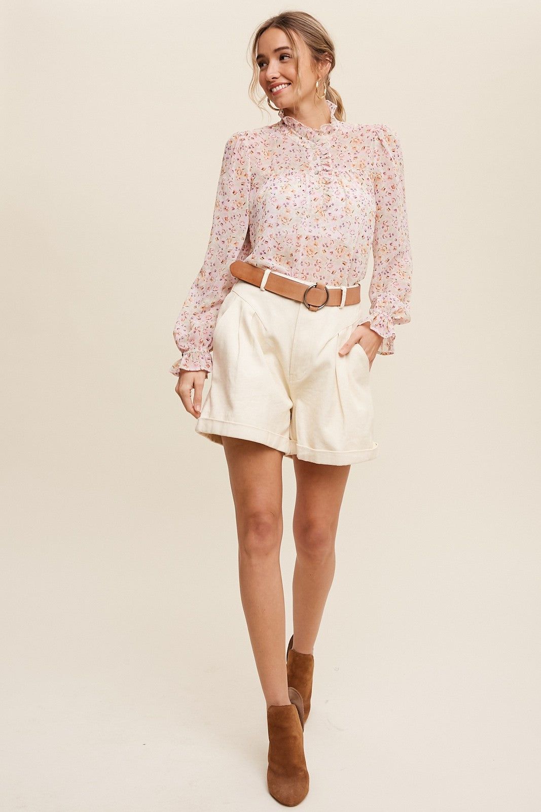 Pink Sheer Ditsy Floral Ruffle Button Front Chiffon Top sold by Pinkblush product image thumbnail 5