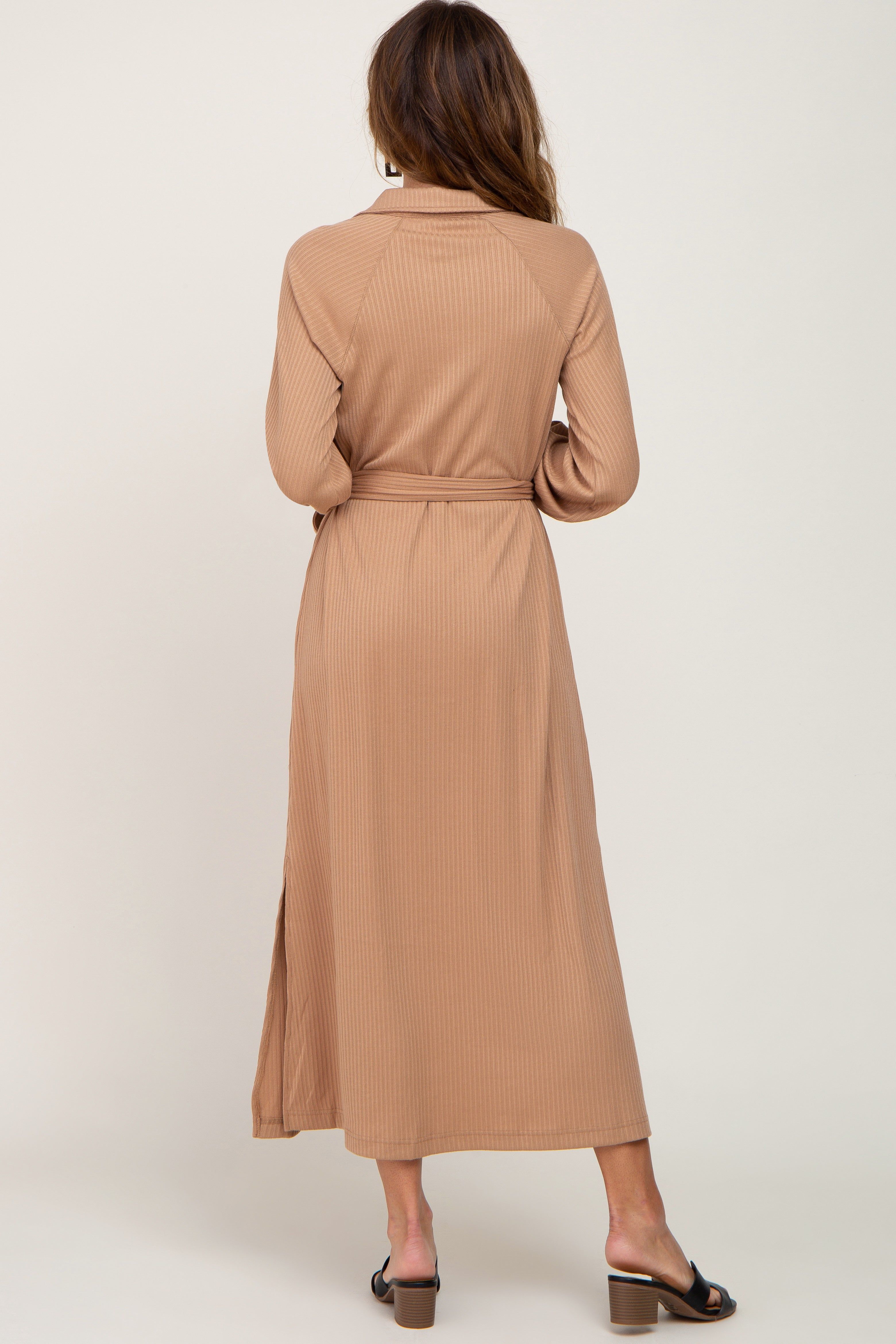 Taupe Button Accent Collared Maxi Dress sold by Pinkblush product image thumbnail 3