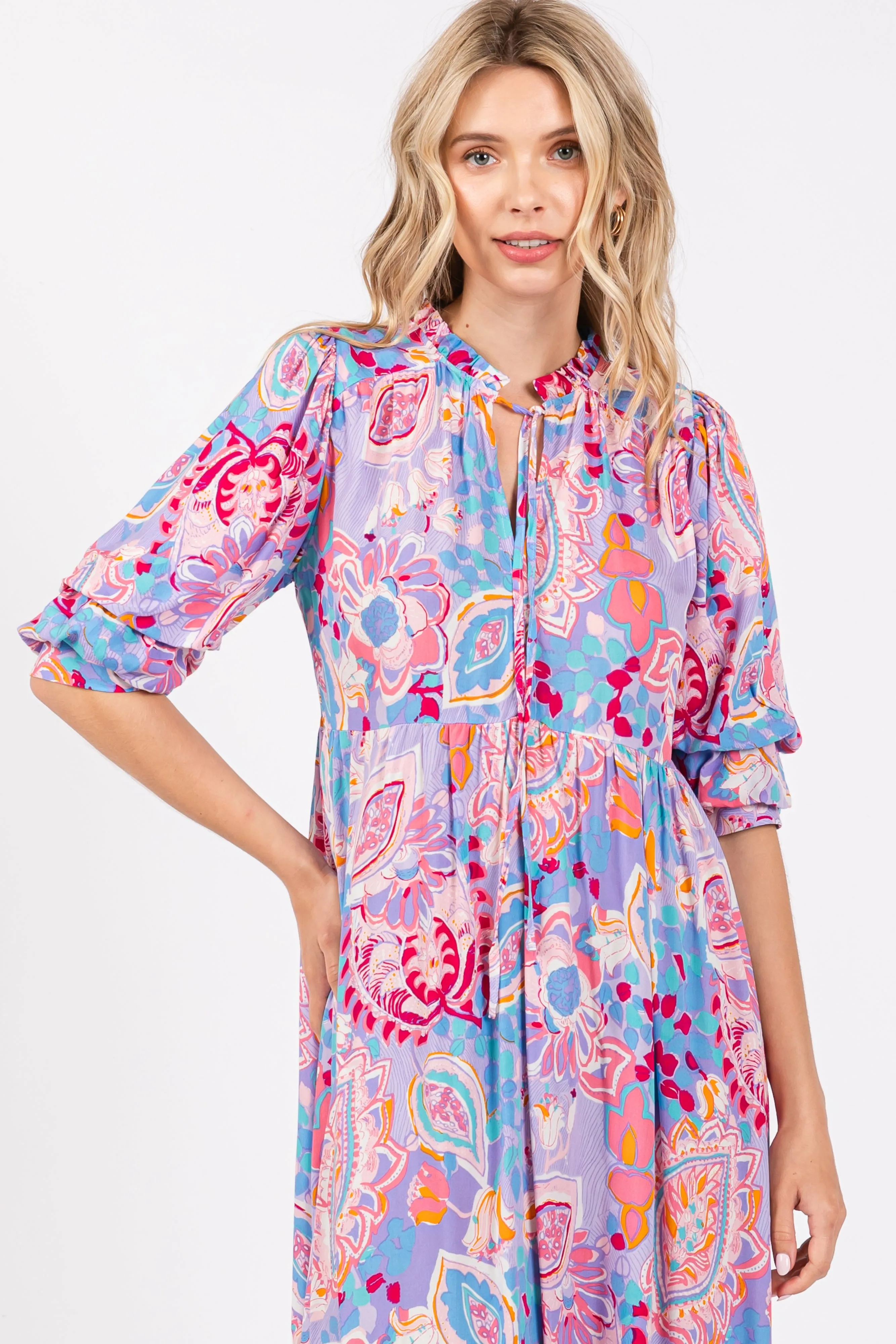 Lavender Paisley Print Tiered A-Line Midi Dress sold by Pinkblush product image thumbnail 4